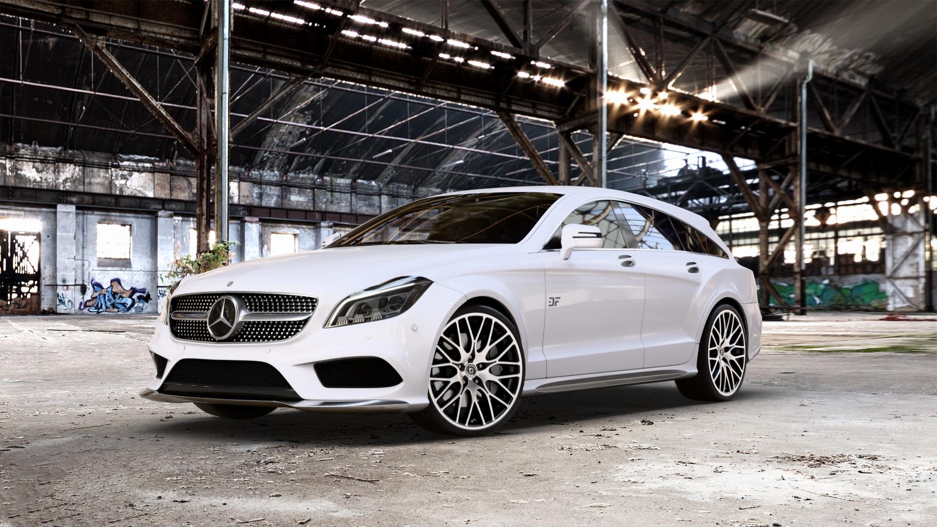 DIEWE WHEELS FINA Nero machined Felge mit Reifen silber schwarz mehrfarbig in 20Zoll Winterfelge Alufelge auf weissem Mercedes CLS Typ X218 Shooting Brake 2,1l 250 CDI 150kW (204 PS) 3,0l 350 195kW (265 4Matic 3,5l 225kW (306 4,7l 500 300kW (408 5,5l 63 AMG 410kW (557 4-Matic 43 ⬇️ mit 15mm Tieferlegung ⬇️ Old Industrial Hall_max_5300mm_2024 Frontansicht_1
