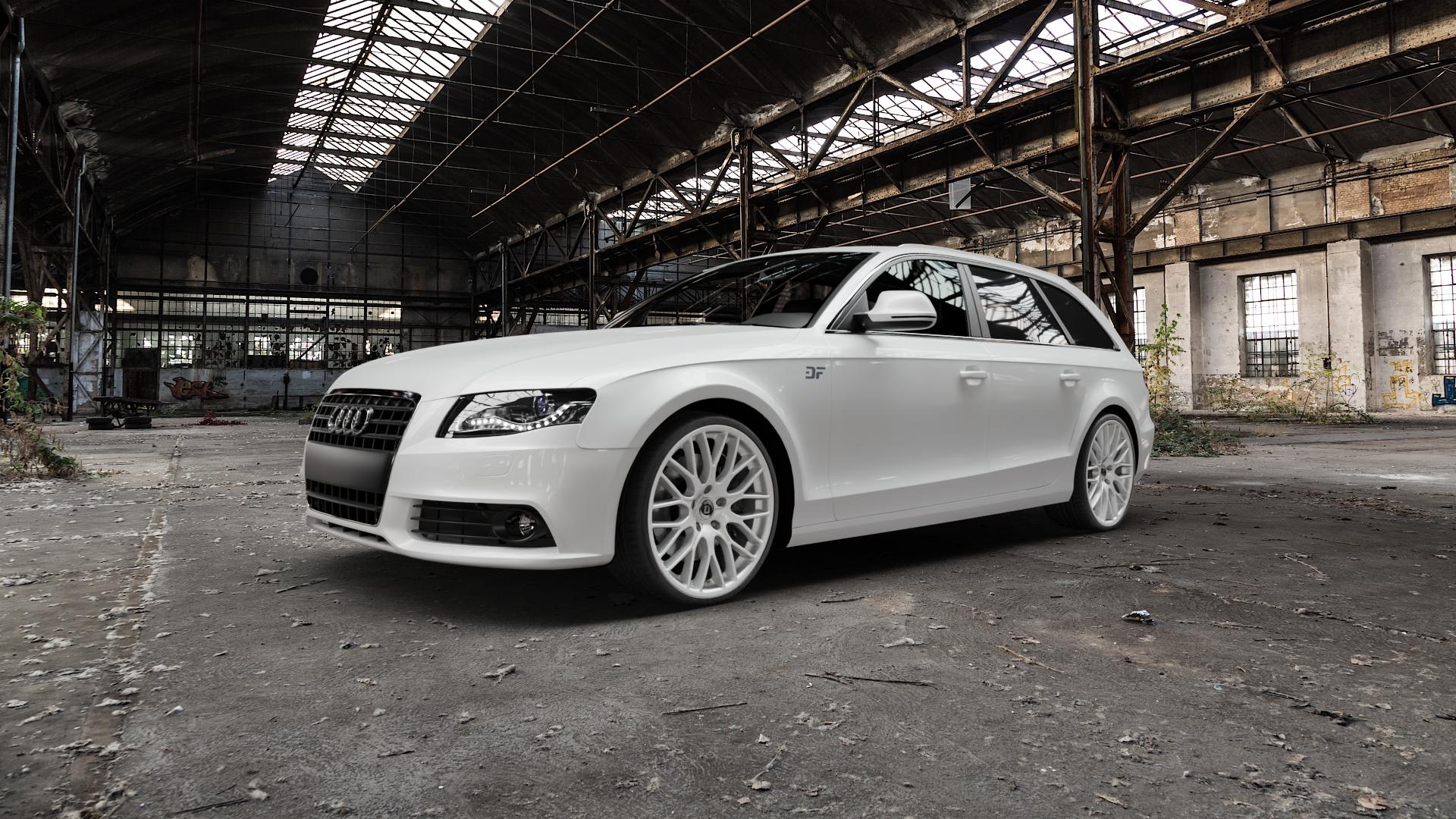 DIEWE WHEELS Impatto Argento silber Felge mit Reifen in 20Zoll Winterfelge Alufelge auf weissem Audi A4 Typ 8K5/B8 (Avant) ⬇️ mit 15mm Tieferlegung ⬇️ Old Industrial Hall_max5000mm_2022 Frontansicht_1