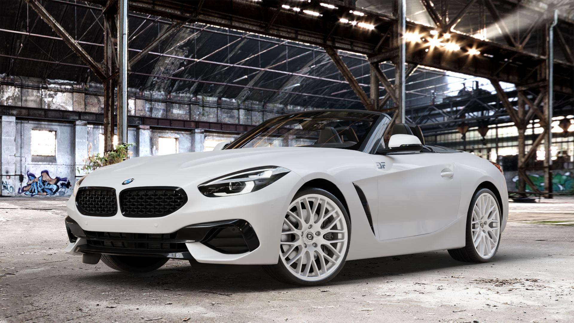 DIEWE WHEELS IMPATTO Argento silber Felge mit Reifen in 20Zoll Winterfelge Alufelge auf weissem BMW Z4 Roadster Typ G29 (G4Z) Z1 Z8 ⬇️ mit 15mm Tieferlegung ⬇️ Old Industrial Hall_max_4400mm_2024 Frontansicht_1