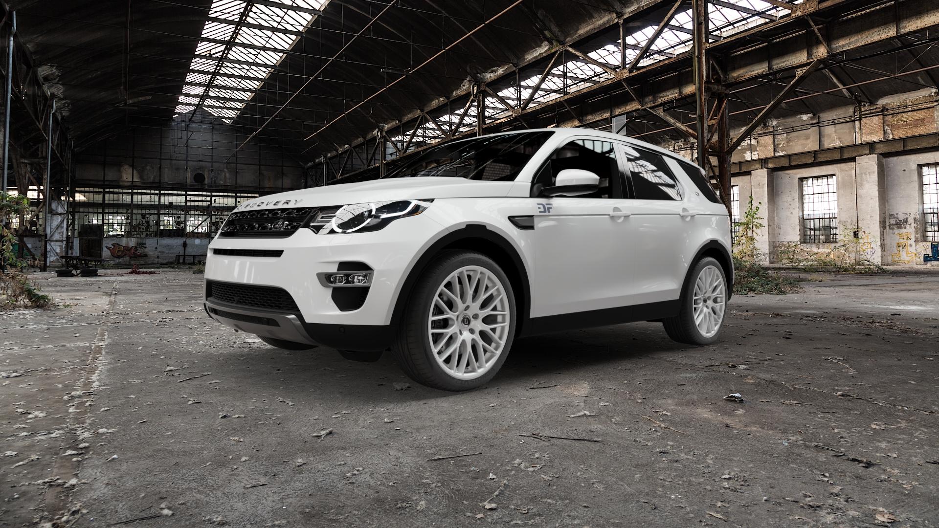 DIEWE WHEELS IMPATTO Argento silber Felge mit Reifen in 20Zoll Winterfelge Alufelge auf weissem Land Rover Discovery Sport Typ LC ⬇️ mit 15mm Tieferlegung ⬇️ Old Industrial Hall_max5000mm_2022 Frontansicht_1