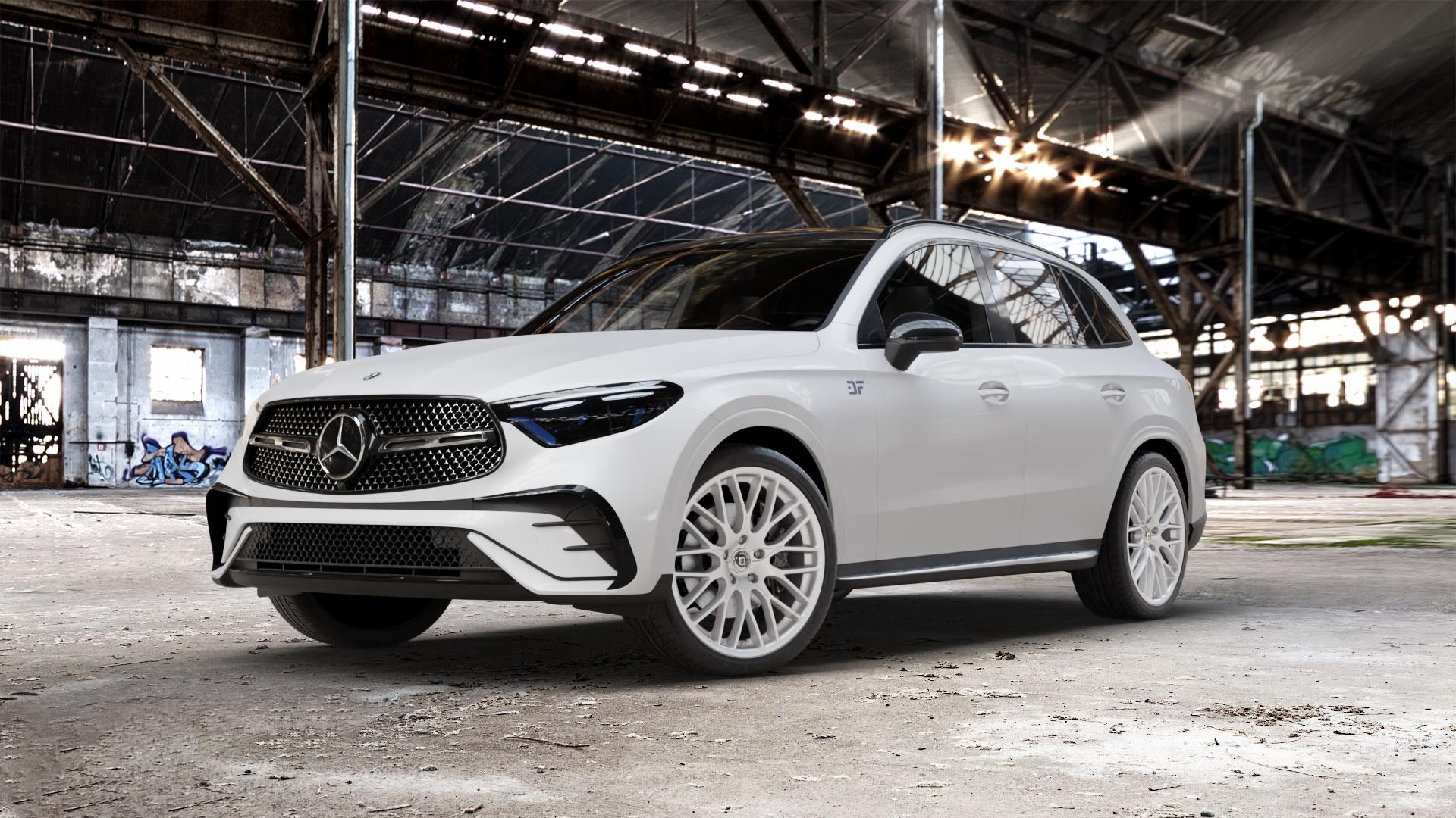 DIEWE WHEELS IMPATTO Argento silber Felge mit Reifen in 21Zoll Winterfelge Alufelge auf weissem Mercedes GLC-Klasse Typ X254 ⬇️ mit 15mm Tieferlegung ⬇️ Old Industrial Hall_max_5300mm_2024 Frontansicht_1