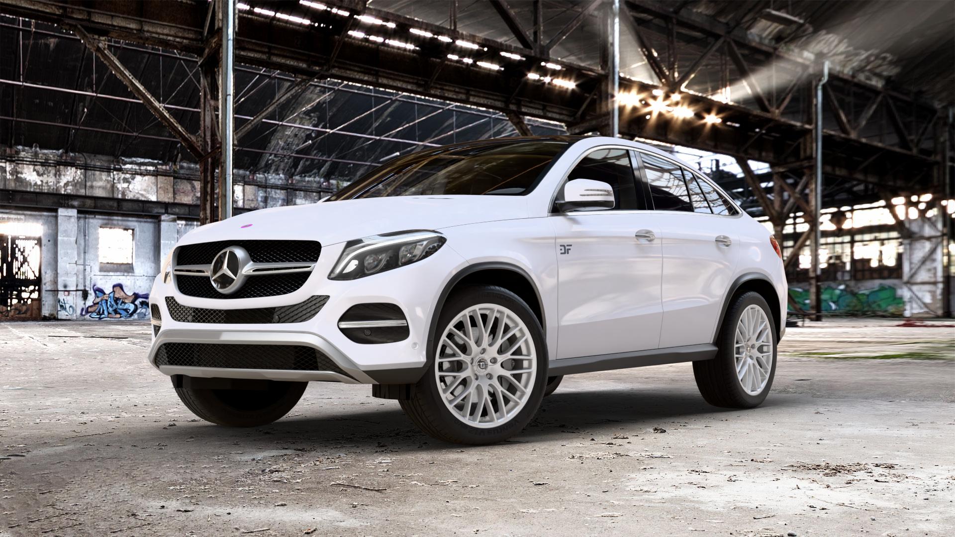 DIEWE WHEELS IMPATTO Argento silber Felge mit Reifen in 21Zoll Winterfelge Alufelge auf weissem Mercedes GLE-Klasse Coupe Typ x166 ⬇️ mit 15mm Tieferlegung ⬇️ Old Industrial Hall_max_5300mm_2024 Frontansicht_1