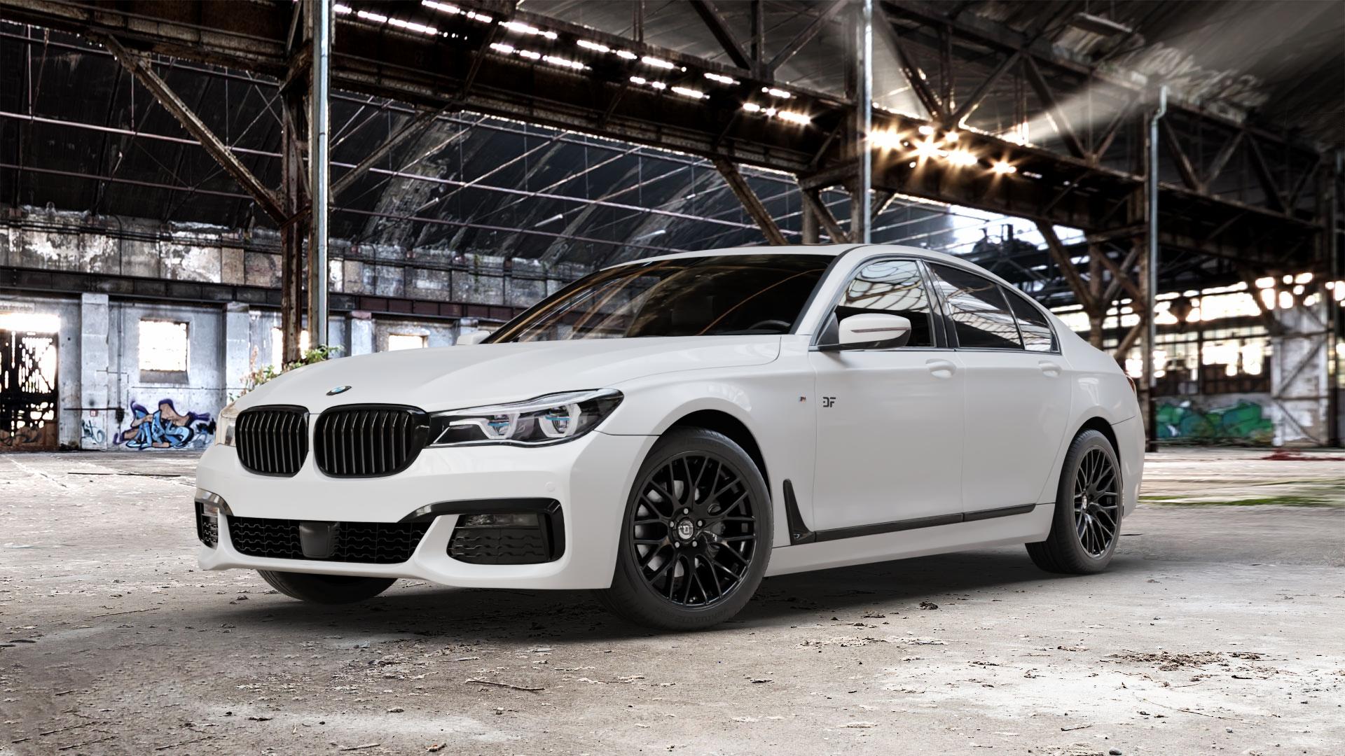 DIEWE WHEELS IMPATTO NeroS Felge mit Reifen grau schwarz in 19Zoll Winterfelge Alufelge auf weissem BMW M760Li xDrive Typ G12 Facelift 6,6l 430kW (585 PS) ⬇️ mit 15mm Tieferlegung ⬇️ Old Industrial Hall_max_5300mm_2024 Frontansicht_1