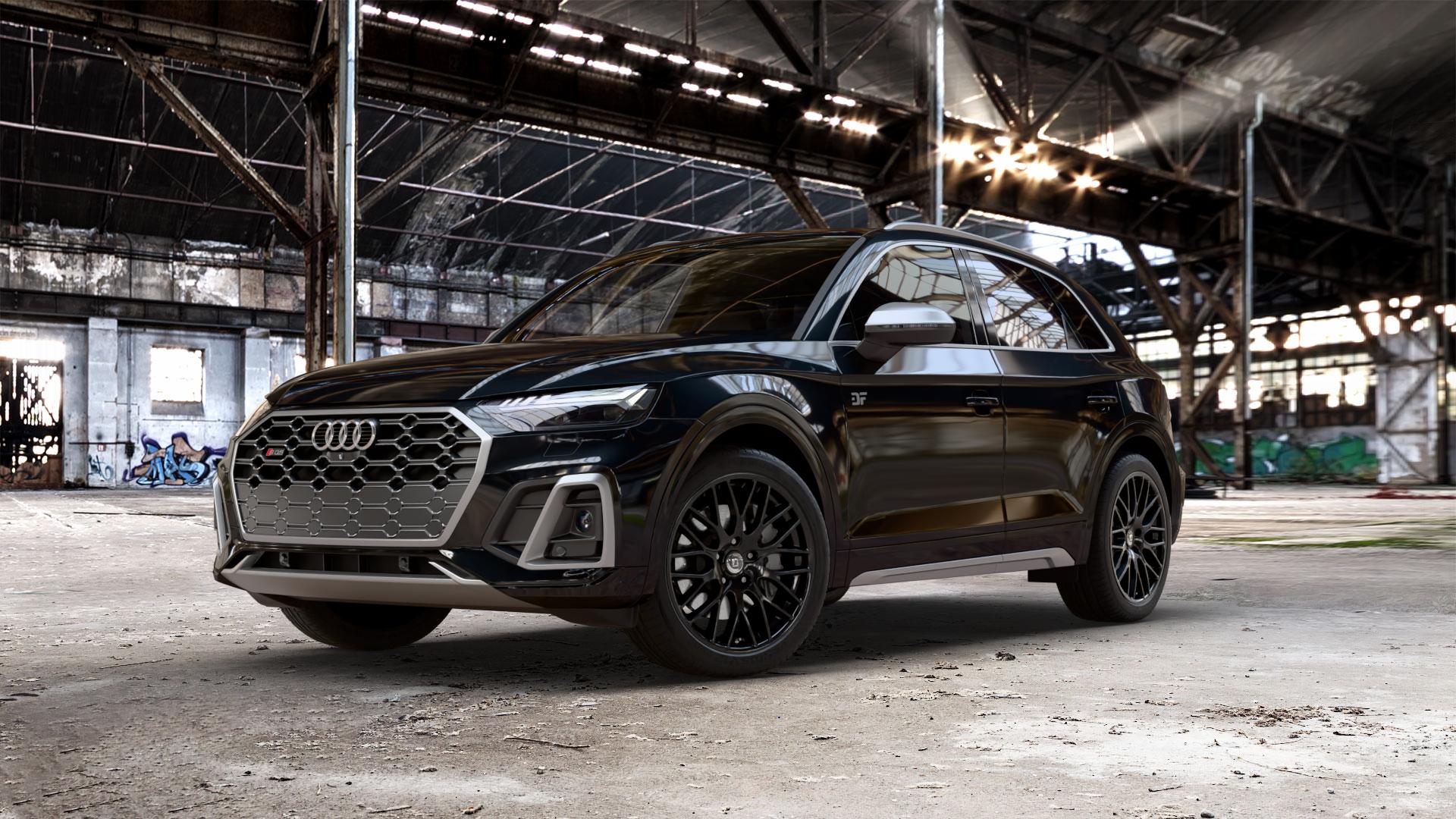DIEWE WHEELS IMPATTO NeroS Felge mit Reifen grau schwarz in 20Zoll Winterfelge Alufelge auf metallic schwarzem Audi Q5 II Typ FY Facelift 3,0l SQ5 TDI quattro 251kW Mild-Hybrid (341 PS) ⬇️ mit 15mm Tieferlegung ⬇️ Old Industrial Hall_max_5300mm_2024 Frontansicht_1