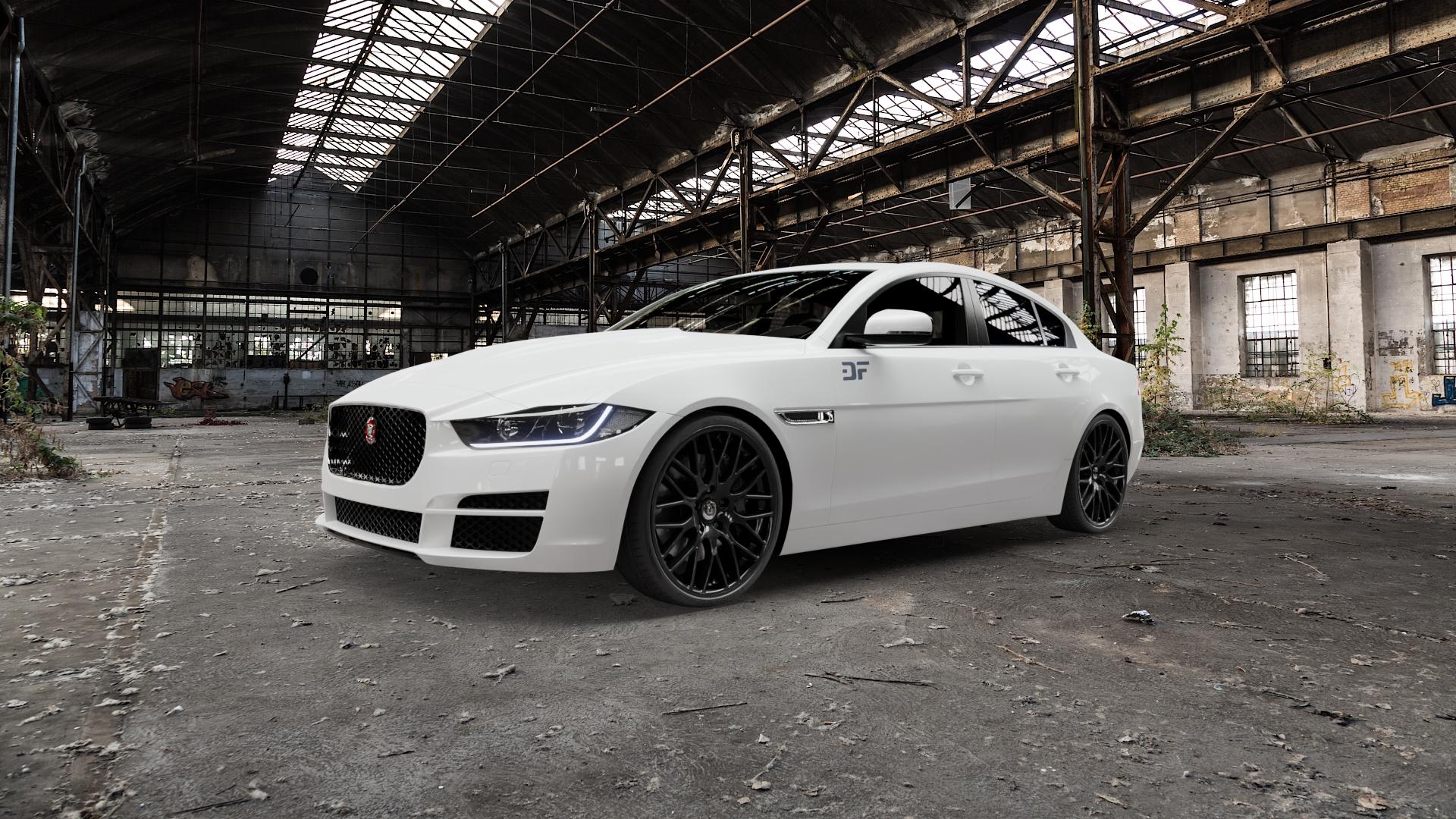 DIEWE WHEELS IMPATTO NeroS Felge mit Reifen grau schwarz in 20Zoll Winterfelge Alufelge auf weissem Jaguar XE Typ JA ⬇️ mit 15mm Tieferlegung ⬇️ Old Industrial Hall_max5000mm_2022 Frontansicht_1