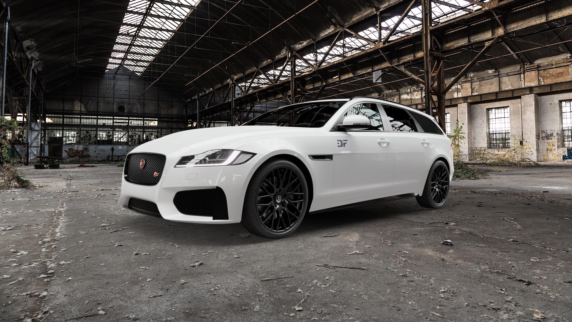 DIEWE WHEELS Impatto NeroS Felge mit Reifen grau schwarz in 20Zoll Winterfelge Alufelge auf weissem Jaguar XF Sportbrake Typ JB ⬇️ mit 15mm Tieferlegung ⬇️ Old Industrial Hall_max5000mm_2022 Frontansicht_1