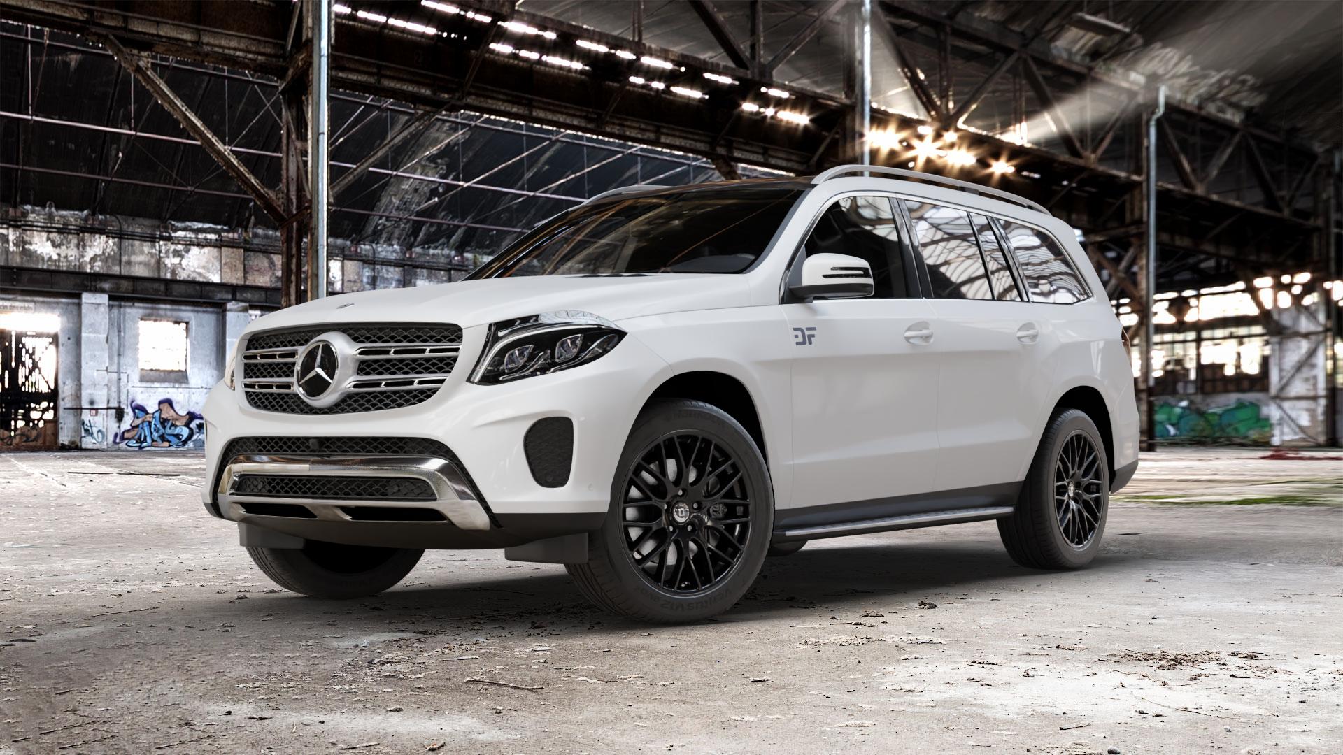 DIEWE WHEELS IMPATTO NeroS Felge mit Reifen grau schwarz in 20Zoll Winterfelge Alufelge auf weissem Mercedes GLS-Klasse Typ 166 3,0l 350 D 4Matic 190kW (258 PS) 400 245kW (333 4,7l 500 335kW (455 5,5l 63 AMG 4-Matic 430kW (585 ⬇️ mit 15mm Tieferlegung ⬇️ Old Industrial Hall_max_5300mm_2024 Frontansicht_1