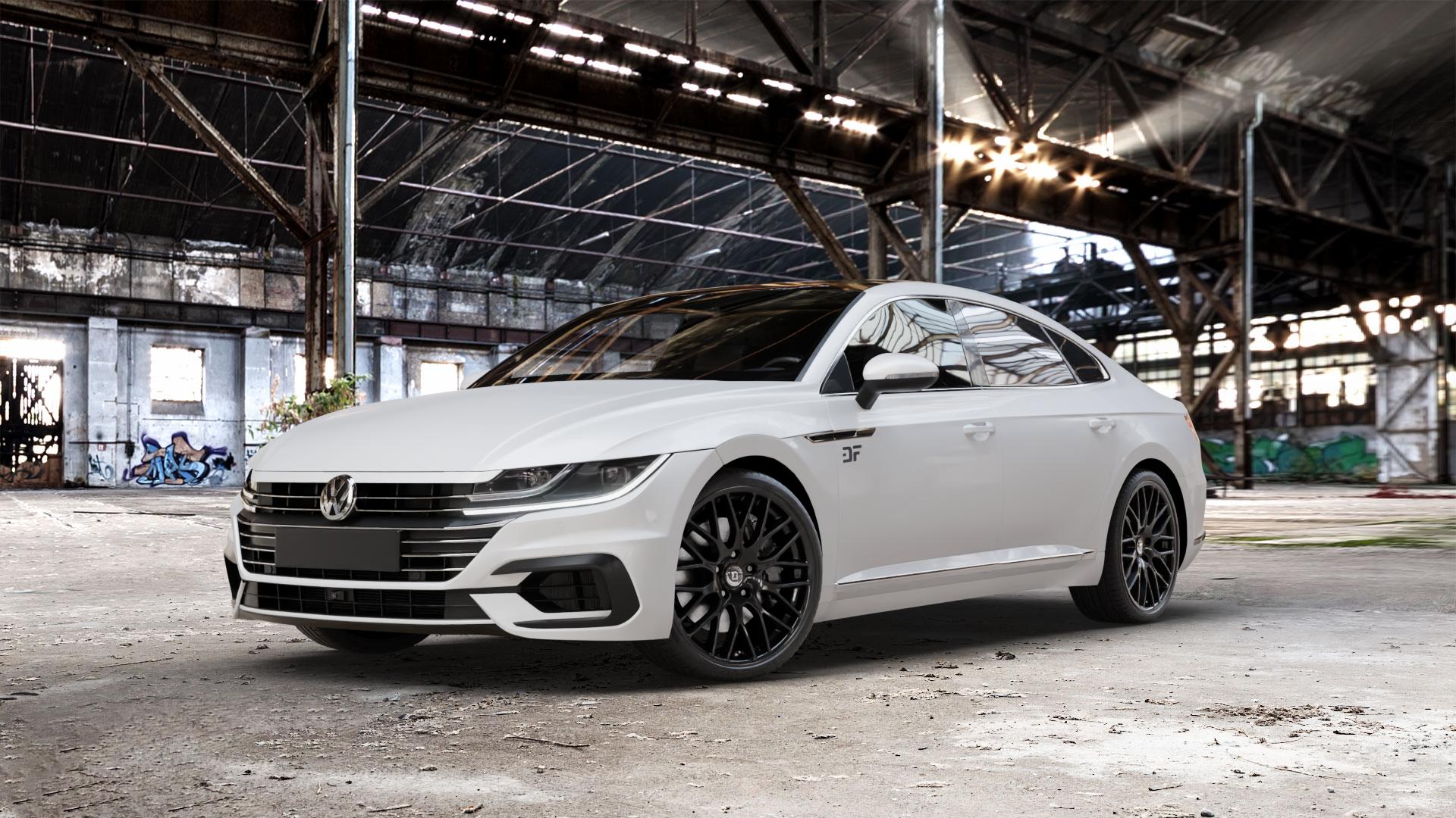 DIEWE WHEELS IMPATTO NeroS Felge mit Reifen grau schwarz in 20Zoll Winterfelge Alufelge auf weissem Volkswagen (VW) Arteon Typ 3H ⬇️ mit 15mm Tieferlegung ⬇️ Old Industrial Hall_max_5300mm_2024 Frontansicht_1