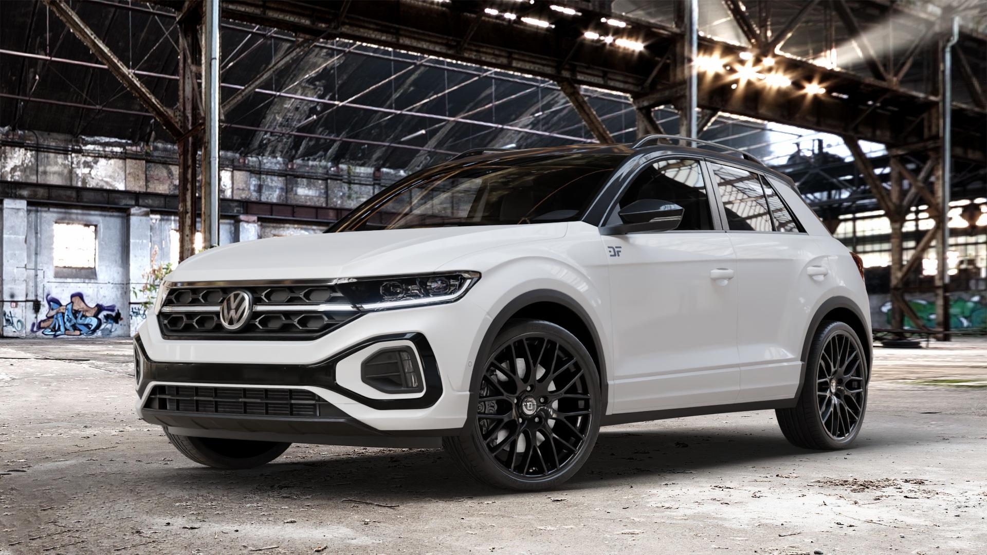 DIEWE WHEELS IMPATTO NeroS Felge mit Reifen grau schwarz in 20Zoll Winterfelge Alufelge auf weissem Volkswagen (VW) T-Roc Facelift ⬇️ mit 15mm Tieferlegung ⬇️ Old Industrial Hall_max_4400mm_2024 Frontansicht_1