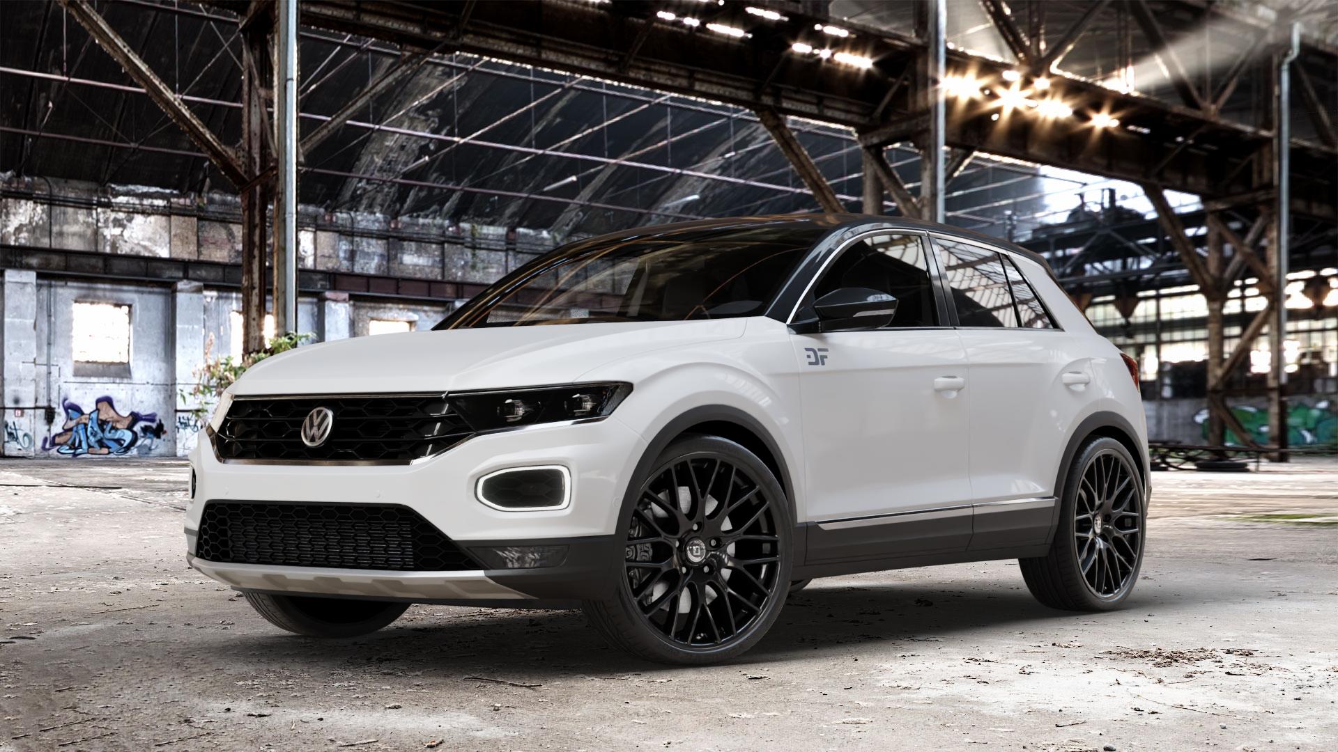 DIEWE WHEELS IMPATTO NeroS Felge mit Reifen grau schwarz in 20Zoll Winterfelge Alufelge auf weissem Volkswagen (VW) T-Roc ⬇️ mit 15mm Tieferlegung ⬇️ Old Industrial Hall_max_4400mm_2024 Frontansicht_1