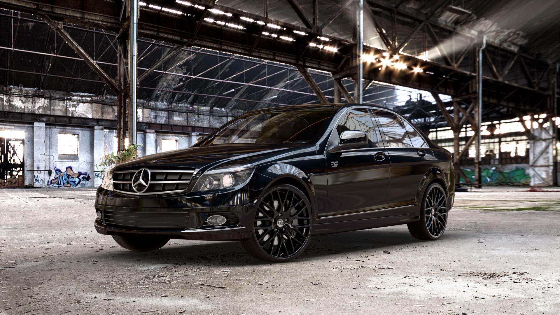 DIEWE WHEELS IMPATTO NeroS Felge mit Reifen grau schwarz in 21Zoll Winterfelge Alufelge auf schwarzem metallic Mercedes C-Klasse Typ W204 Limousine ⬇️ mit 15mm Tieferlegung ⬇️ Old Industrial Hall_max_5300mm_2024 Frontansicht_1