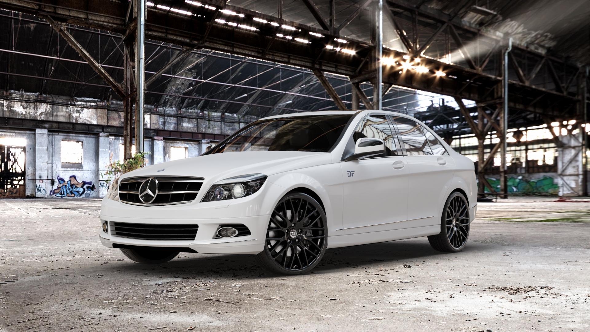 DIEWE WHEELS IMPATTO NeroS Felge mit Reifen grau schwarz in 21Zoll Winterfelge Alufelge auf weissem Mercedes C-Klasse Typ W204 Limousine ⬇️ mit 15mm Tieferlegung ⬇️ Old Industrial Hall_max_5300mm_2024 Frontansicht_1