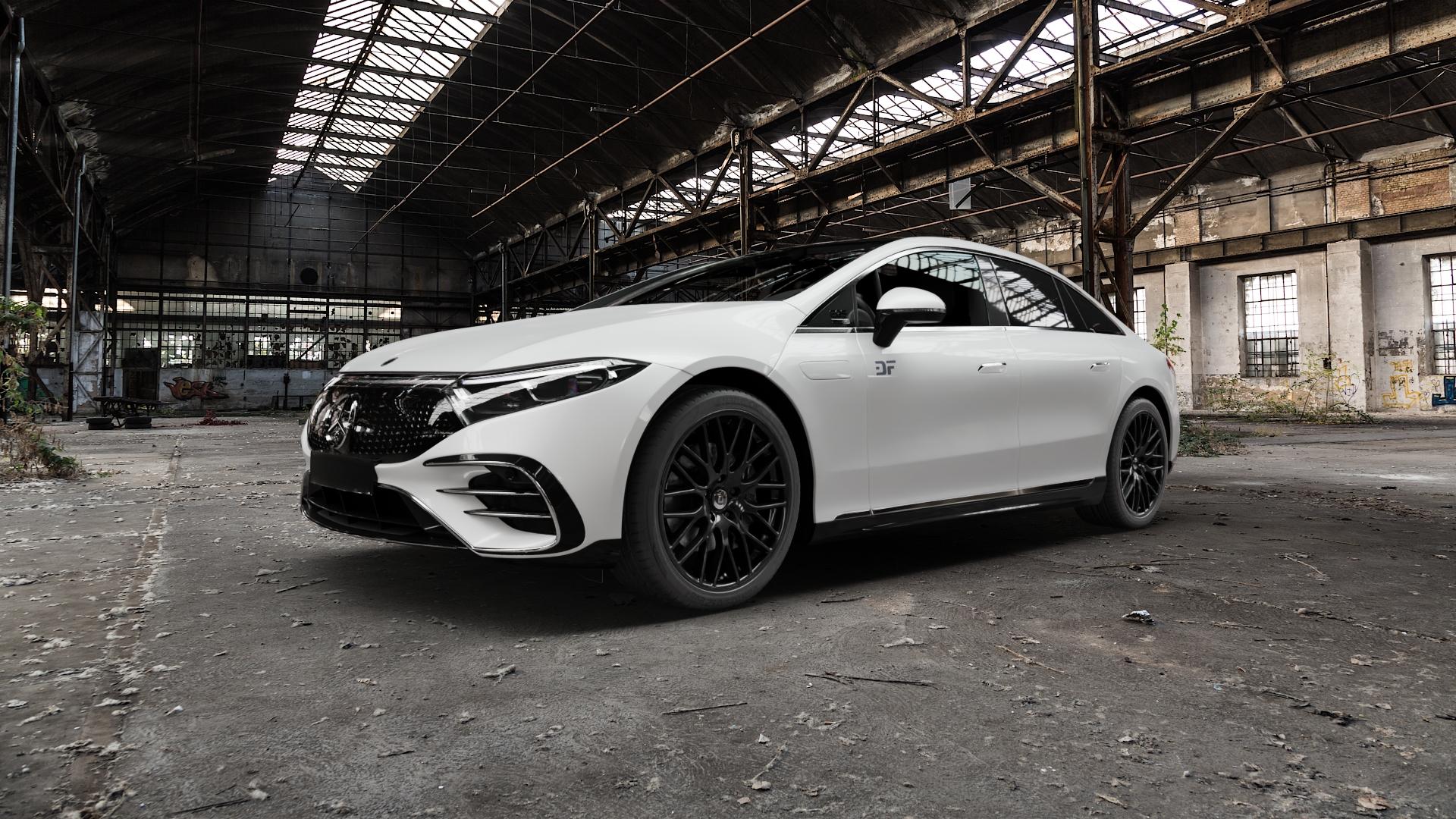 DIEWE WHEELS IMPATTO NeroS Felge mit Reifen grau schwarz in 21Zoll Winterfelge Alufelge auf weissem Mercedes EQS Typ E2EQSW ⬇️ mit 15mm Tieferlegung ⬇️ Old Industrial Hall_max5000mm_2022 Frontansicht_1