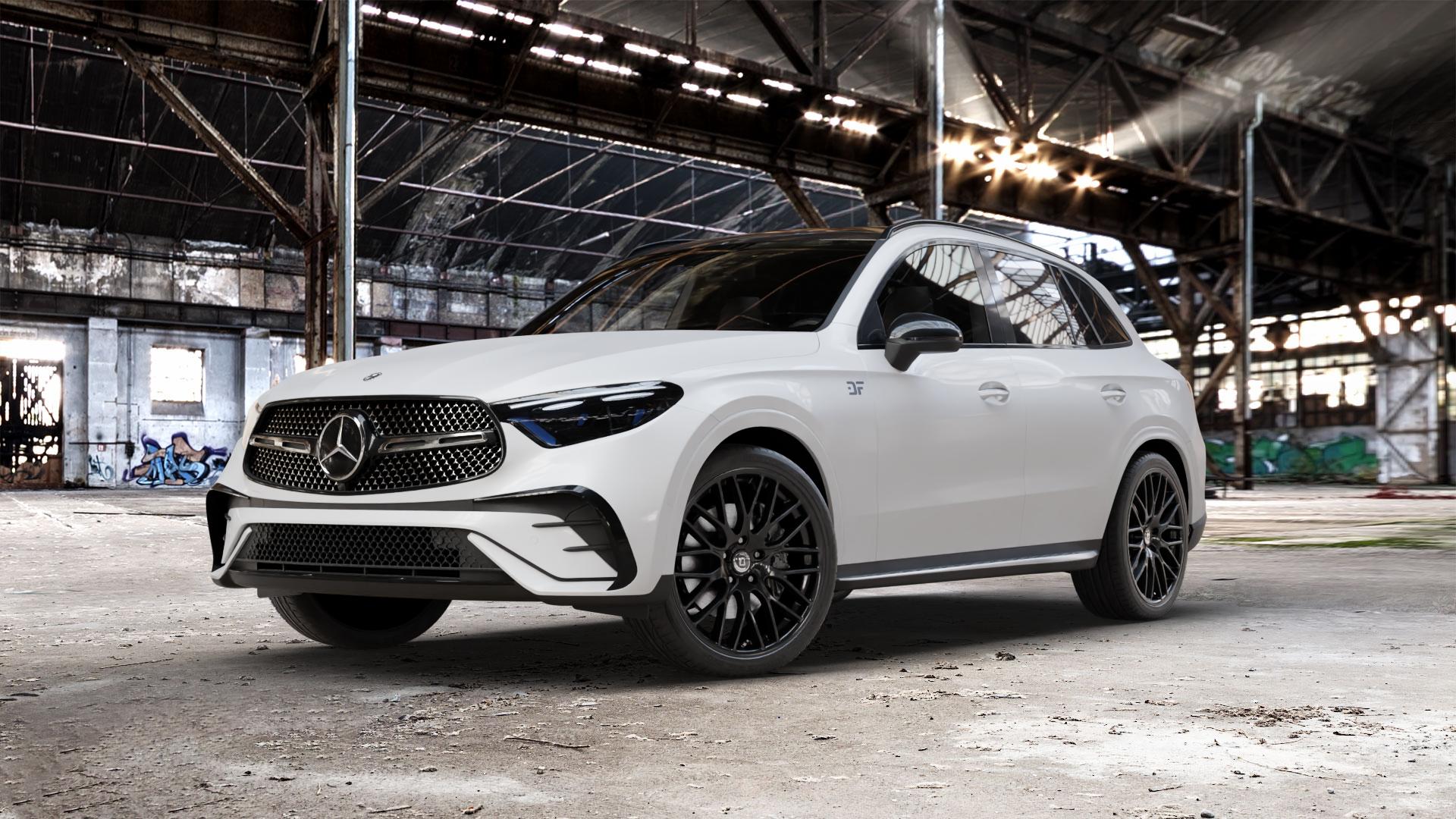 DIEWE WHEELS IMPATTO NeroS Felge mit Reifen grau schwarz in 21Zoll Winterfelge Alufelge auf weissem Mercedes GLC-Klasse Typ X254 ⬇️ mit 15mm Tieferlegung ⬇️ Old Industrial Hall_max_5300mm_2024 Frontansicht_1