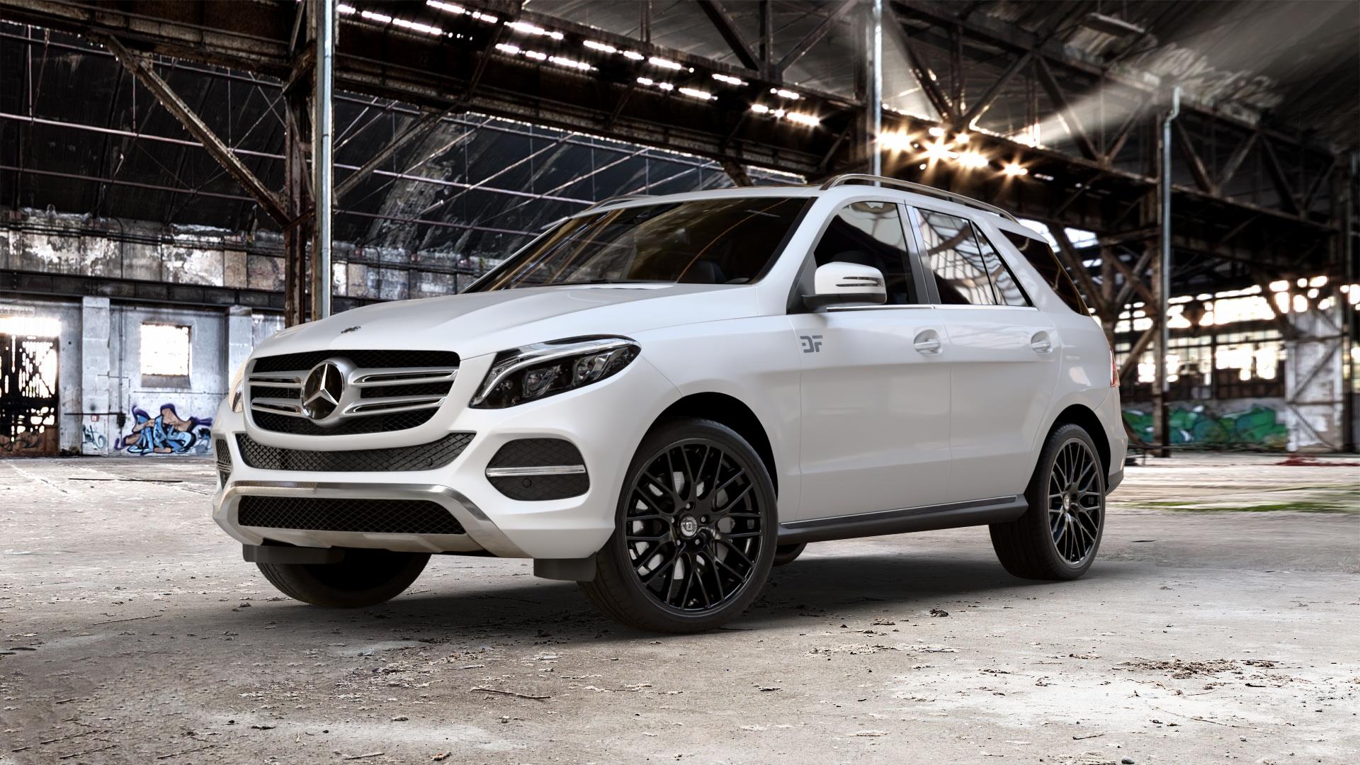 DIEWE WHEELS IMPATTO NeroS Felge mit Reifen grau schwarz in 21Zoll Winterfelge Alufelge auf weissem Mercedes GLE-Klasse SUV Typ x166 ⬇️ mit 15mm Tieferlegung ⬇️ Old Industrial Hall_max_5300mm_2024 Frontansicht_1