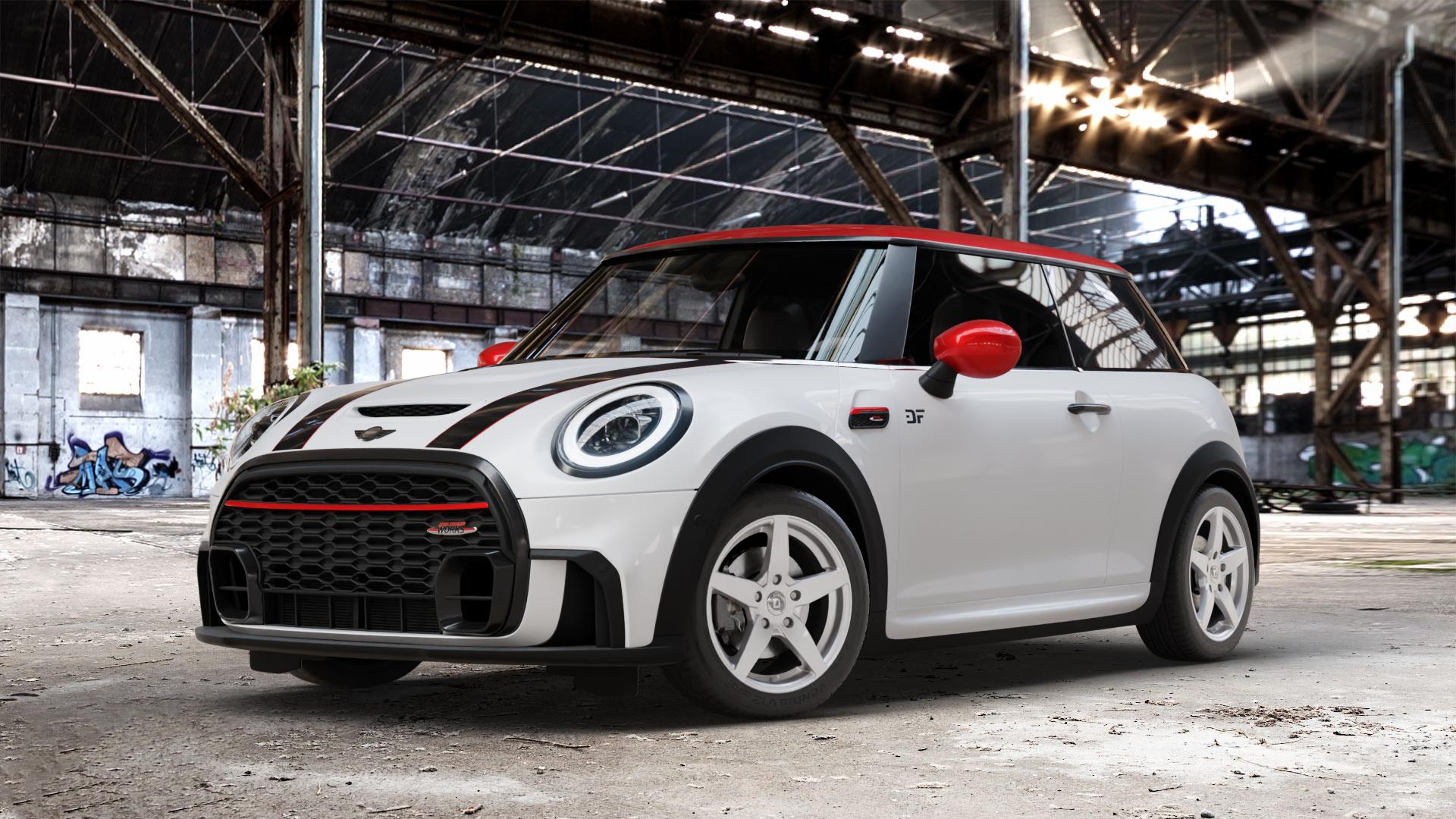DIEWE WHEELS INVERNO Argento silber Felge mit Reifen in 16Zoll Winterfelge Alufelge auf weissem Mini F56 Typ FML2 (3-Türer Limousine) Facelift 21-> 2,0l Cooper S 131kW (178 PS) 120kW (163 JCW 170kW (231 ⬇️ mit 15mm Tieferlegung ⬇️ Old Industrial Hall_max_4400mm_2024 Frontansicht_1