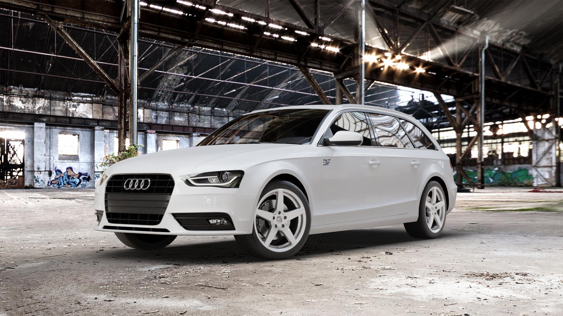 DIEWE WHEELS INVERNO Argento silber Felge mit Reifen in 18Zoll Winterfelge Alufelge auf weissem Audi A4 Typ 8K5/B8 (Avant) Facelift ⬇️ mit 15mm Tieferlegung ⬇️ Old Industrial Hall_max_5300mm_2024 Frontansicht_1