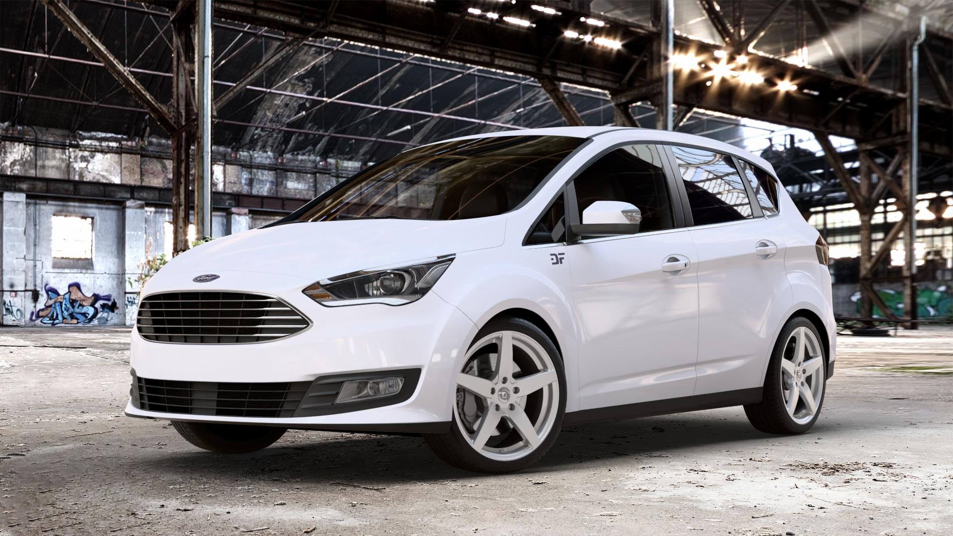 DIEWE WHEELS INVERNO Argento silber Felge mit Reifen in 18Zoll Winterfelge Alufelge auf weissem Ford C-Max II Typ DXA Facelift (15->) ⬇️ mit 15mm Tieferlegung ⬇️ Old Industrial Hall_max_4400mm_2024 Frontansicht_1