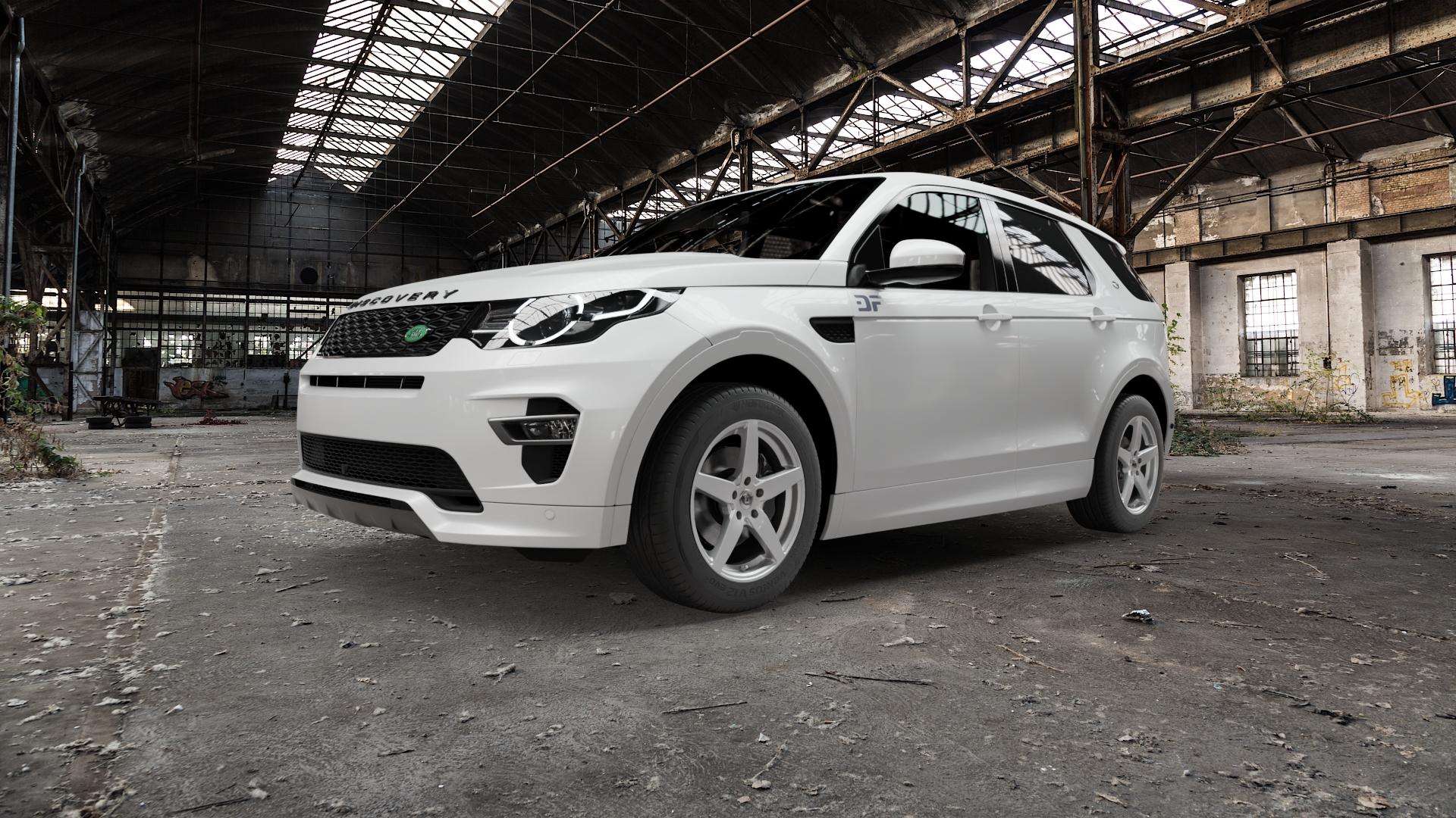 DIEWE WHEELS INVERNO Argento silber Felge mit Reifen in 18Zoll Winterfelge Alufelge auf weissem Land Rover Discovery Sport Typ LC Facelift ⬇️ mit 15mm Tieferlegung ⬇️ Old Industrial Hall_max5000mm_2022 Frontansicht_1