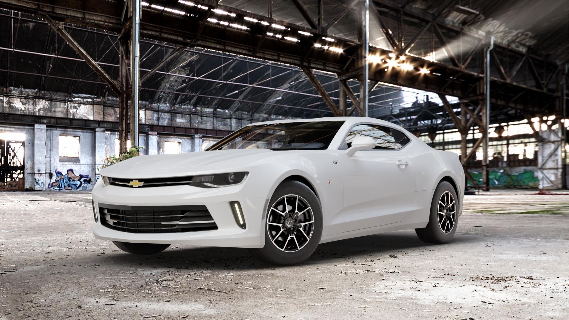 DIEWE WHEELS NEVE Black Diamond Felge mit Reifen silber schwarz in 16Zoll Winterfelge Alufelge auf weissem Chevrolet Camaro VI Typ A1XC 2,0l Turbo 202kW (275 PS) 6,2l ZL1 485kW (659 ⬇️ mit 15mm Tieferlegung ⬇️ Old Industrial Hall_max_5300mm_2024 Frontansicht_1