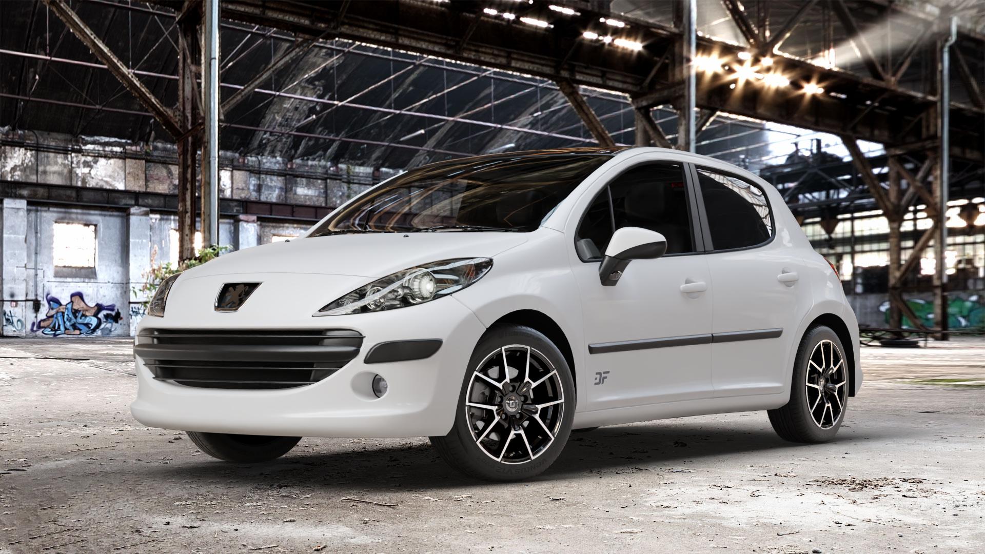 DIEWE WHEELS NEVE Black Diamond Felge mit Reifen silber schwarz in 16Zoll Winterfelge Alufelge auf weissem Peugeot 207 SW Facelift ⬇️ mit 15mm Tieferlegung ⬇️ Old Industrial Hall_max_4400mm_2024 Frontansicht_1