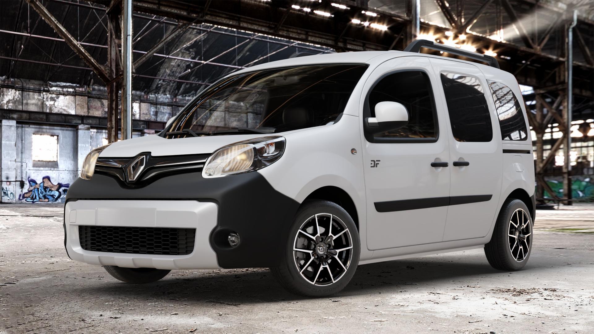 DIEWE WHEELS NEVE Black Diamond Felge mit Reifen silber schwarz in 16Zoll Winterfelge Alufelge auf weissem Renault Kangoo II Typ W Rapid FW BeBop Facelift (13->) Maxi ⬇️ mit 15mm Tieferlegung ⬇️ Old Industrial Hall_max_4400mm_2024 Frontansicht_1