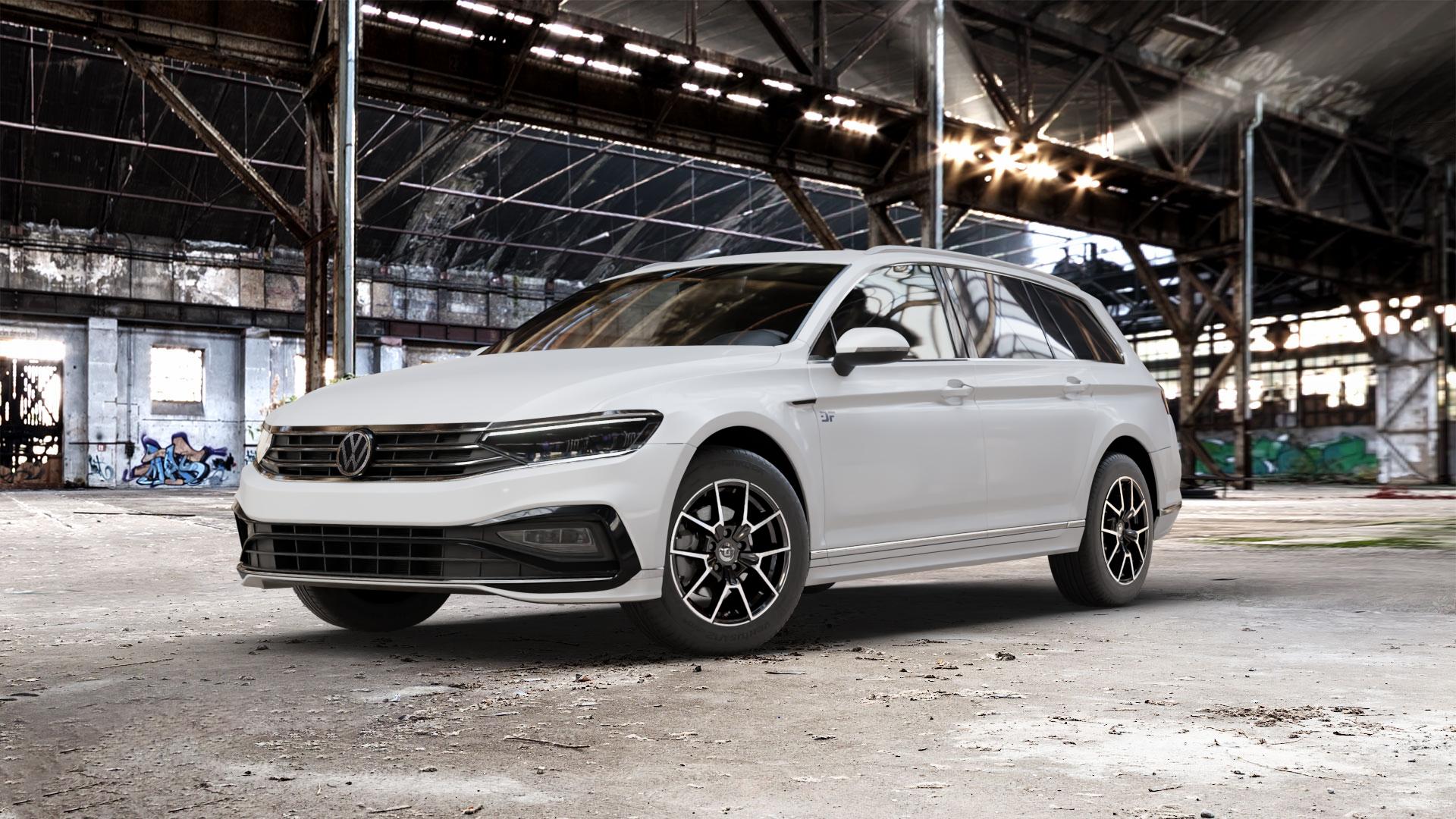 DIEWE WHEELS NEVE Black Diamond Felge mit Reifen silber schwarz in 16Zoll Winterfelge Alufelge auf weissem Volkswagen (VW) Passat 3C/B8 Variant Facelift ⬇️ mit 15mm Tieferlegung ⬇️ Old Industrial Hall_max_5300mm_2024 Frontansicht_1