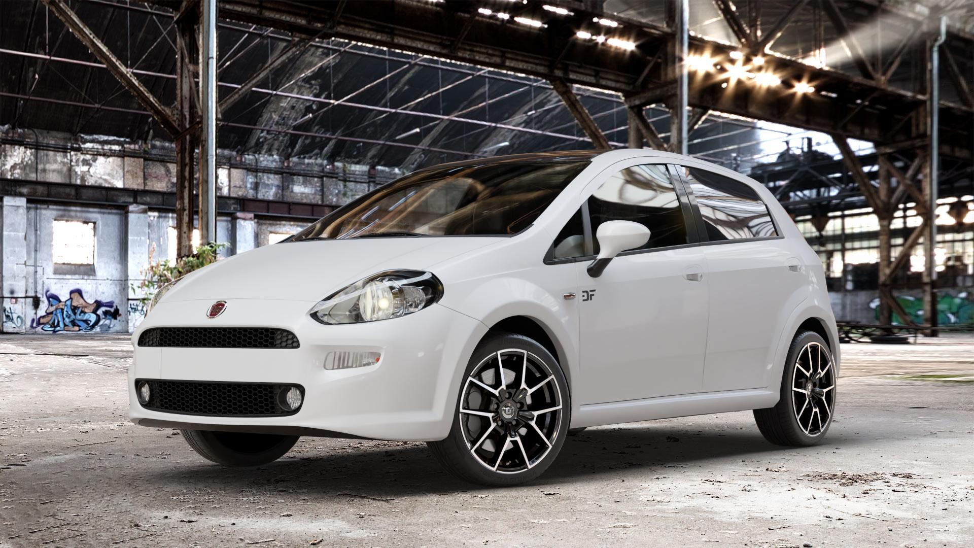 DIEWE WHEELS NEVE Black Diamond Felge mit Reifen silber schwarz in 17Zoll Winterfelge Alufelge auf weissem Fiat Punto / Grande Typ 199 (12->) ⬇️ mit 15mm Tieferlegung ⬇️ Old Industrial Hall_max_4400mm_2024 Frontansicht_1