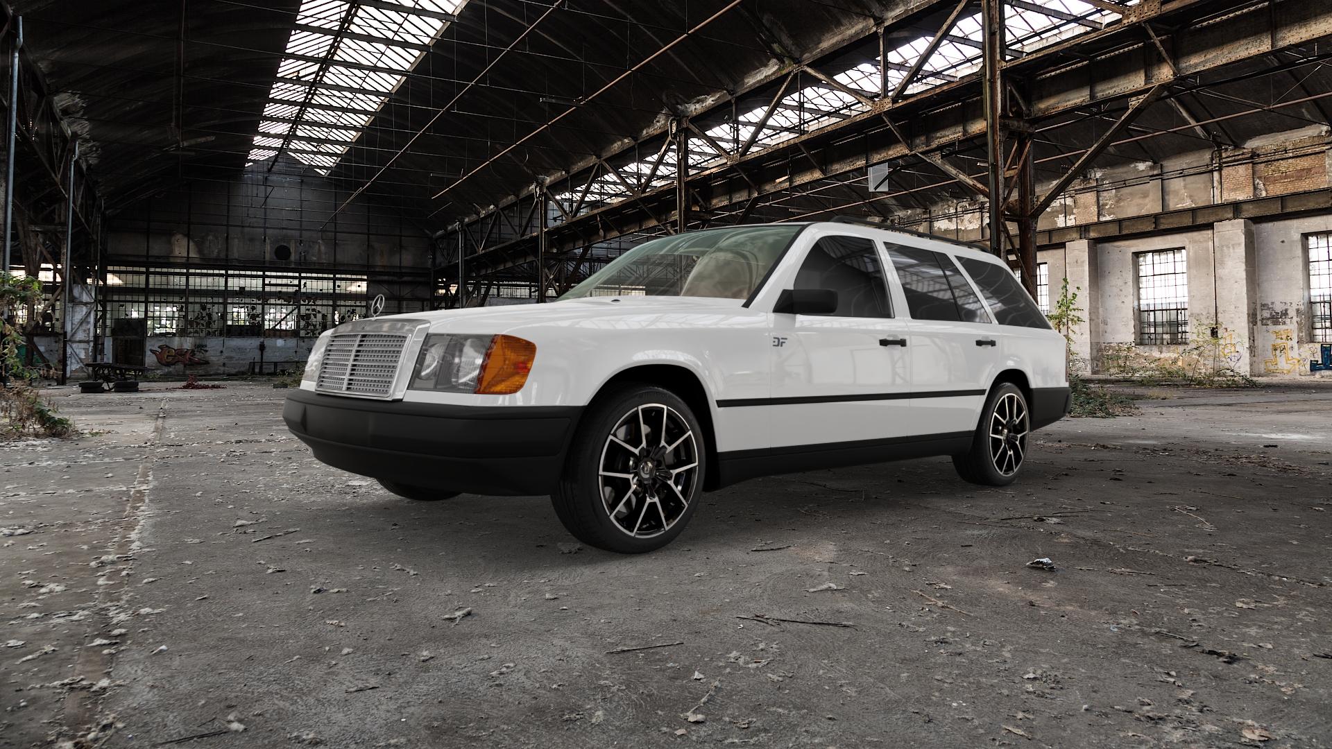 DIEWE WHEELS NEVE Black Diamond Felge mit Reifen silber schwarz in 17Zoll Winterfelge Alufelge auf weissem Mercedes E-Klasse Typ S124 Kombi ⬇️ mit 15mm Tieferlegung ⬇️ Old Industrial Hall_max5000mm_2022 Frontansicht_1