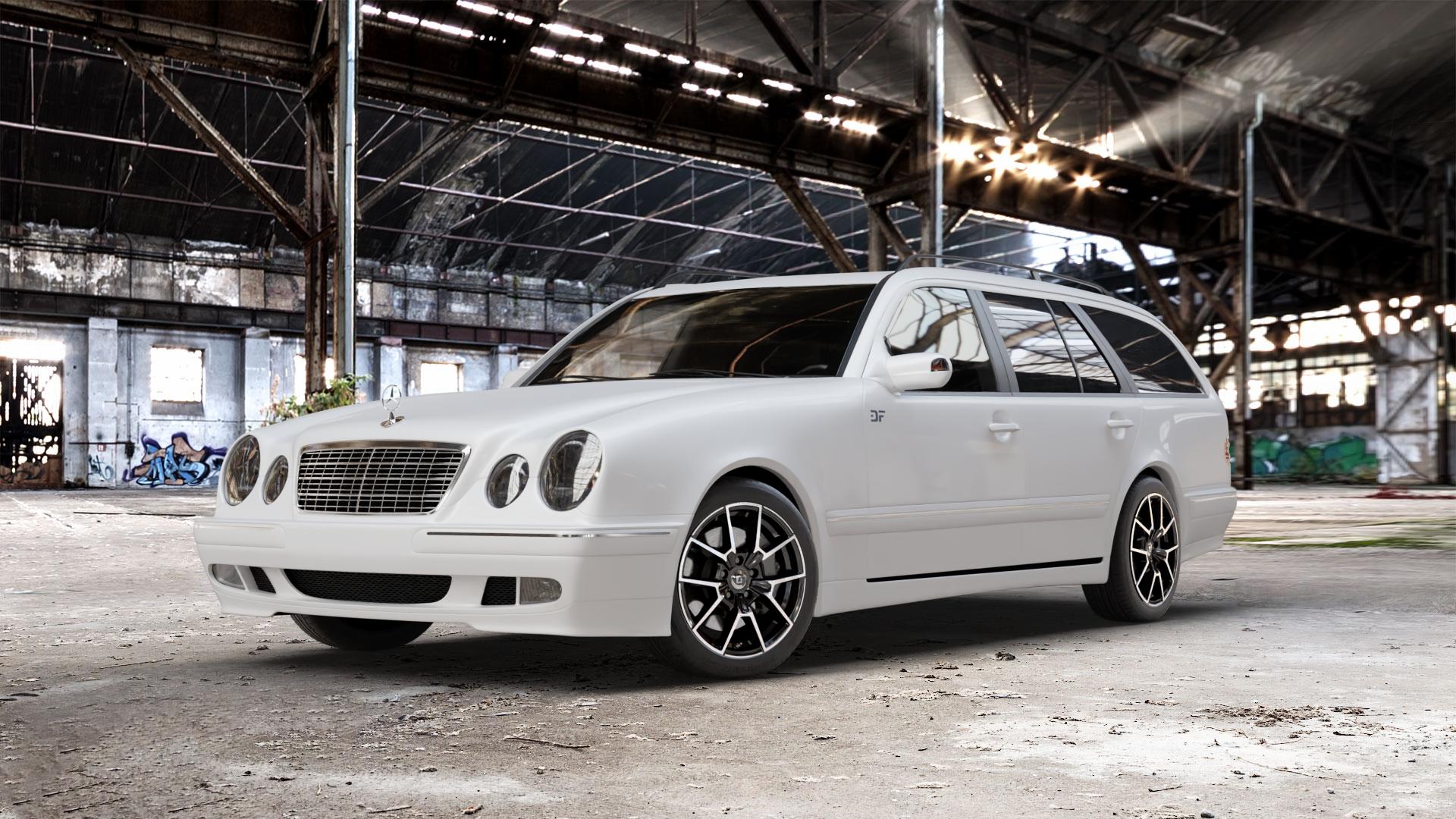 DIEWE WHEELS NEVE Black Diamond Felge mit Reifen silber schwarz in 17Zoll Winterfelge Alufelge auf weissem Mercedes E-Klasse Typ S210 Kombi ⬇️ mit 15mm Tieferlegung ⬇️ Old Industrial Hall_max_5300mm_2024 Frontansicht_1