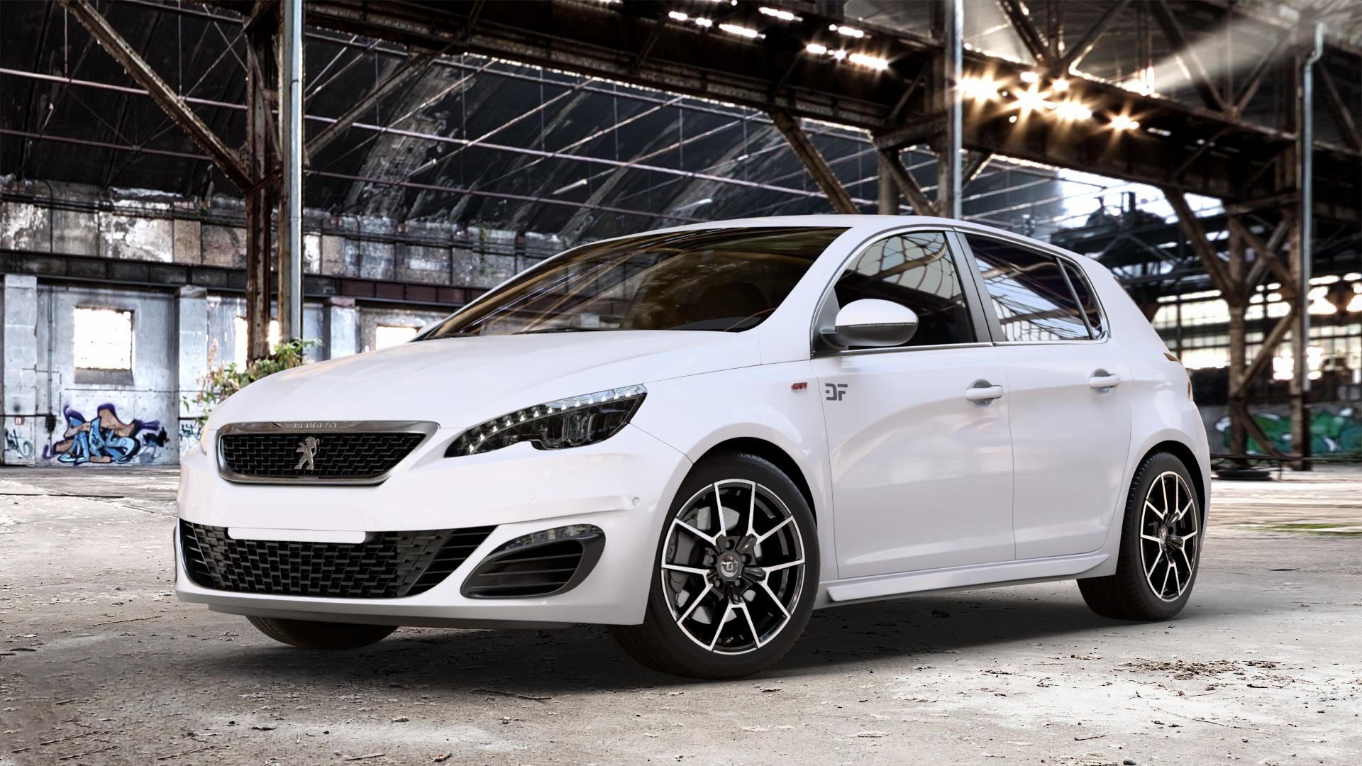 DIEWE WHEELS NEVE Black Diamond Felge mit Reifen silber schwarz in 17Zoll Winterfelge Alufelge auf weissem Peugeot 308 II Typ L Facelift ⬇️ mit 15mm Tieferlegung ⬇️ Old Industrial Hall_max_4400mm_2024 Frontansicht_1