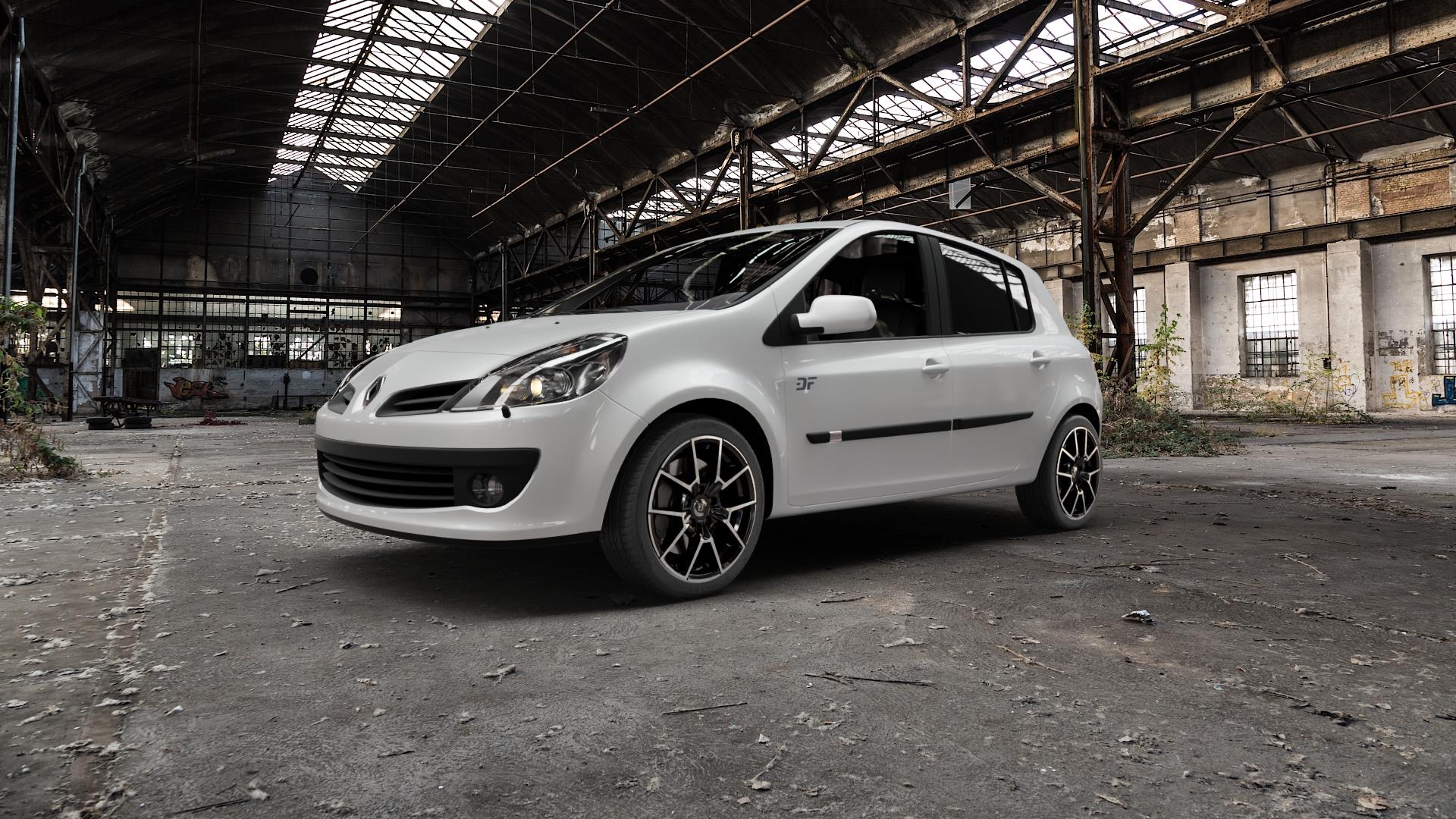DIEWE WHEELS NEVE Black Diamond Felge mit Reifen silber schwarz in 17Zoll Winterfelge Alufelge auf weissem Renault Clio III Typ R ⬇️ mit 15mm Tieferlegung ⬇️ Old Industrial Hall_max5000mm_2022 Frontansicht_1