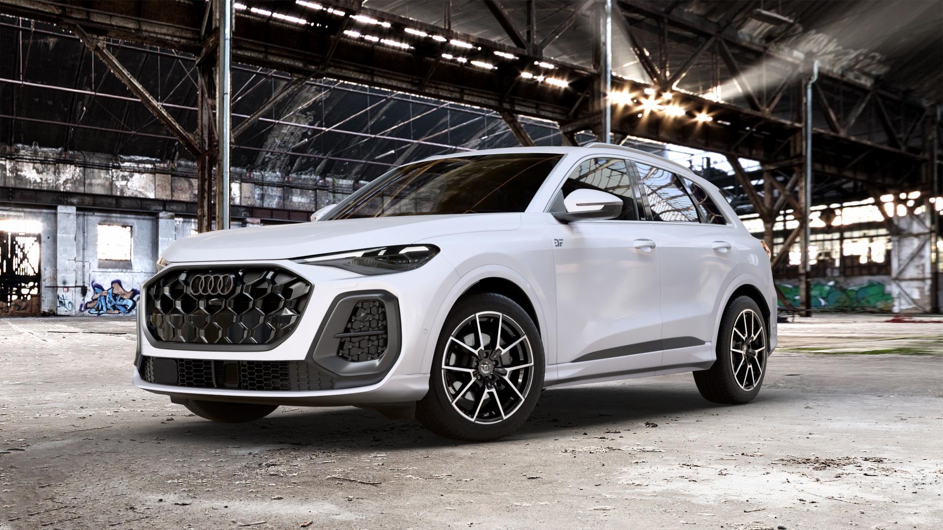 DIEWE WHEELS NEVE Black Diamond Felge mit Reifen silber schwarz in 19Zoll Winterfelge Alufelge auf weissem Audi Q5 III Typ GU (FY) ⬇️ mit 15mm Tieferlegung ⬇️ Old Industrial Hall_max_5300mm_2024 Frontansicht_1