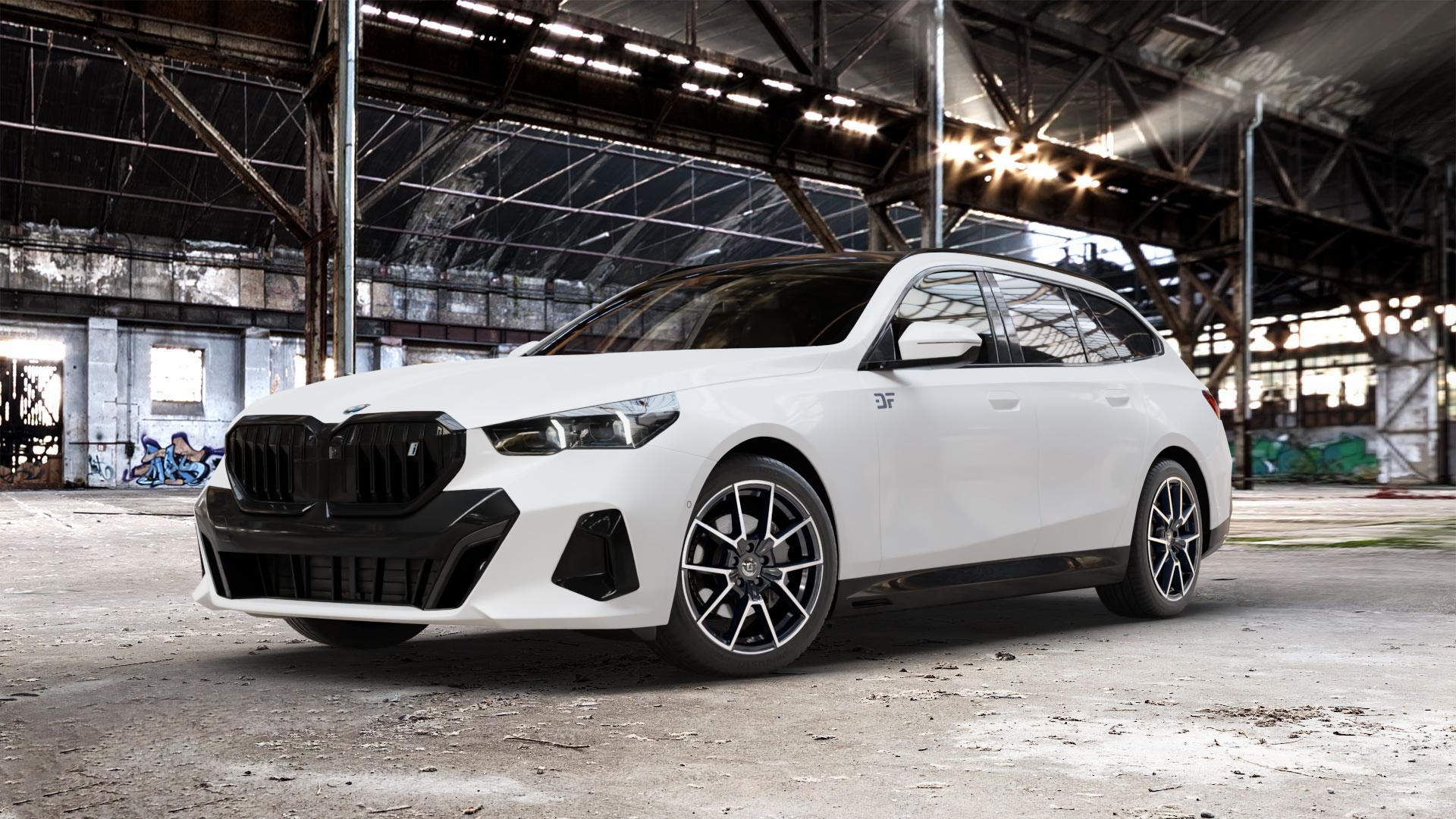 DIEWE WHEELS NEVE Black Diamond Felge mit Reifen silber schwarz in 19Zoll Winterfelge Alufelge auf weissem BMW i5 Touring (G6E) 0,0l M60 xDrive 127kW (173 PS) ⬇️ mit 15mm Tieferlegung ⬇️ Old Industrial Hall_max_5300mm_2024 Frontansicht_1