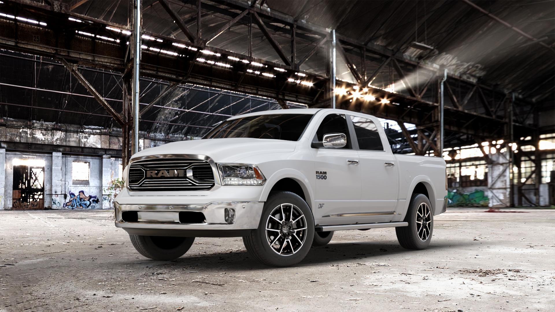 DIEWE WHEELS NEVE Black Diamond Felge mit Reifen silber schwarz in 19Zoll Winterfelge Alufelge auf weissem Dodge RAM 1500 IV Typ DJ, DS ⬇️ mit 15mm Tieferlegung ⬇️ Old Industrial Hall_max_7000mm_2024 Frontansicht_1