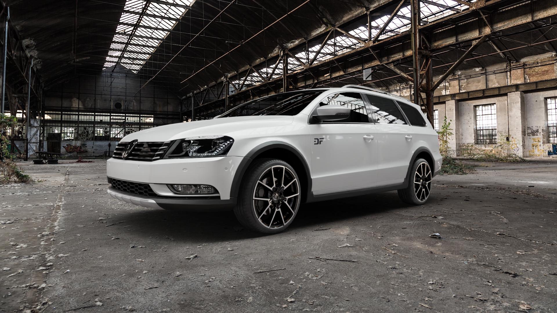 DIEWE WHEELS NEVE Black Diamond Felge mit Reifen silber schwarz in 19Zoll Winterfelge Alufelge auf weissem Volkswagen (VW) Passat 3C/B7 Alltrack ⬇️ mit 15mm Tieferlegung ⬇️ Old Industrial Hall_max5000mm_2022 Frontansicht_1