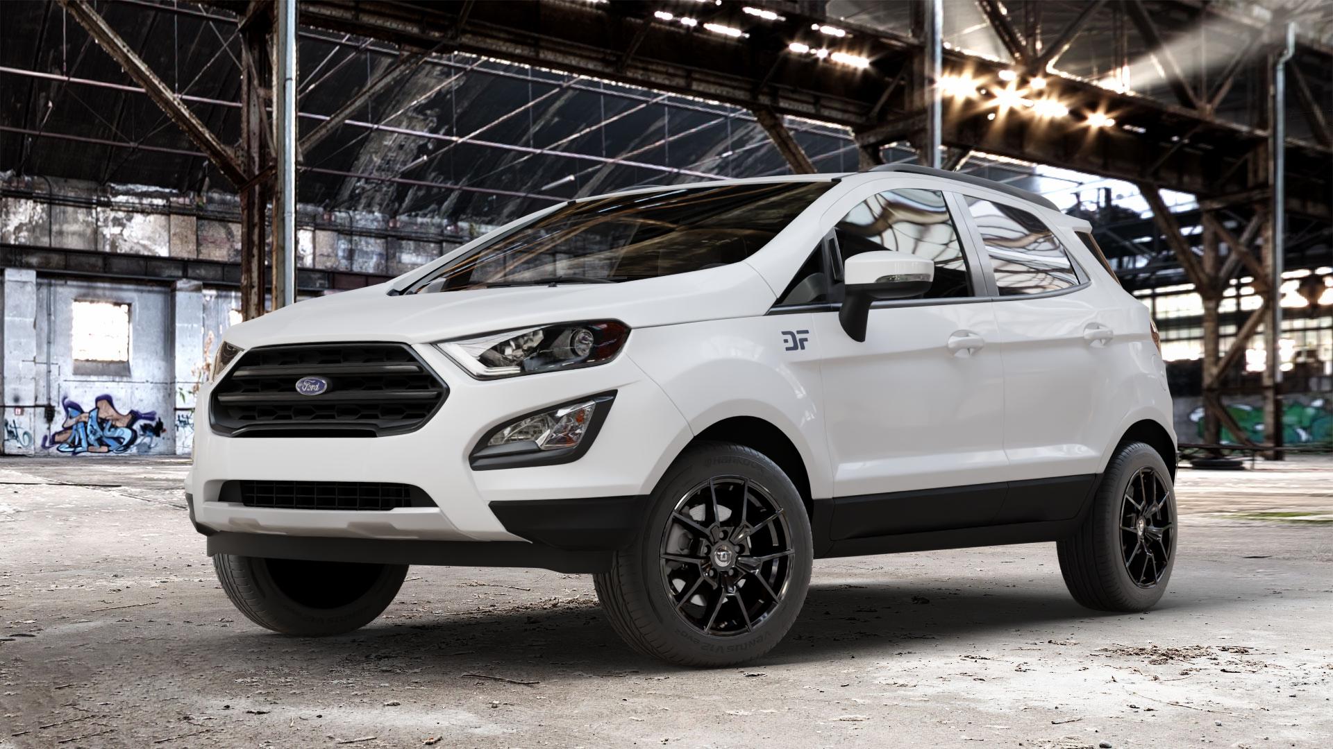 DIEWE WHEELS NEVE Black glossy Felge mit Reifen schwarz in 16Zoll Winterfelge Alufelge auf weissem Ford EcoSport Typ JK8 Facelift ⬇️ mit 15mm Tieferlegung ⬇️ Old Industrial Hall_max_4400mm_2024 Frontansicht_1