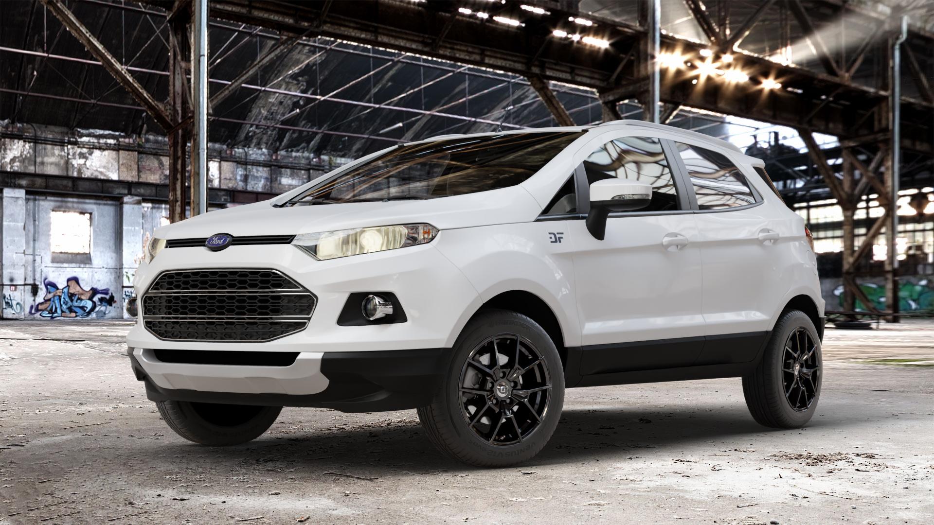 DIEWE WHEELS NEVE Black glossy Felge mit Reifen schwarz in 16Zoll Winterfelge Alufelge auf weissem Ford EcoSport Typ JK8 ⬇️ mit 15mm Tieferlegung ⬇️ Old Industrial Hall_max_4400mm_2024 Frontansicht_1