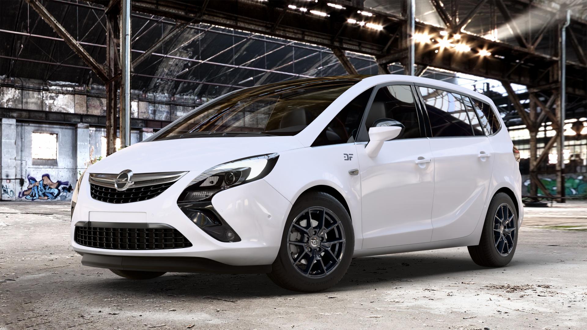 DIEWE WHEELS NEVE Black glossy Felge mit Reifen schwarz in 16Zoll Winterfelge Alufelge auf weissem Opel Zafira C Tourer ⬇️ mit 15mm Tieferlegung ⬇️ Old Industrial Hall_max_4400mm_2024 Frontansicht_1
