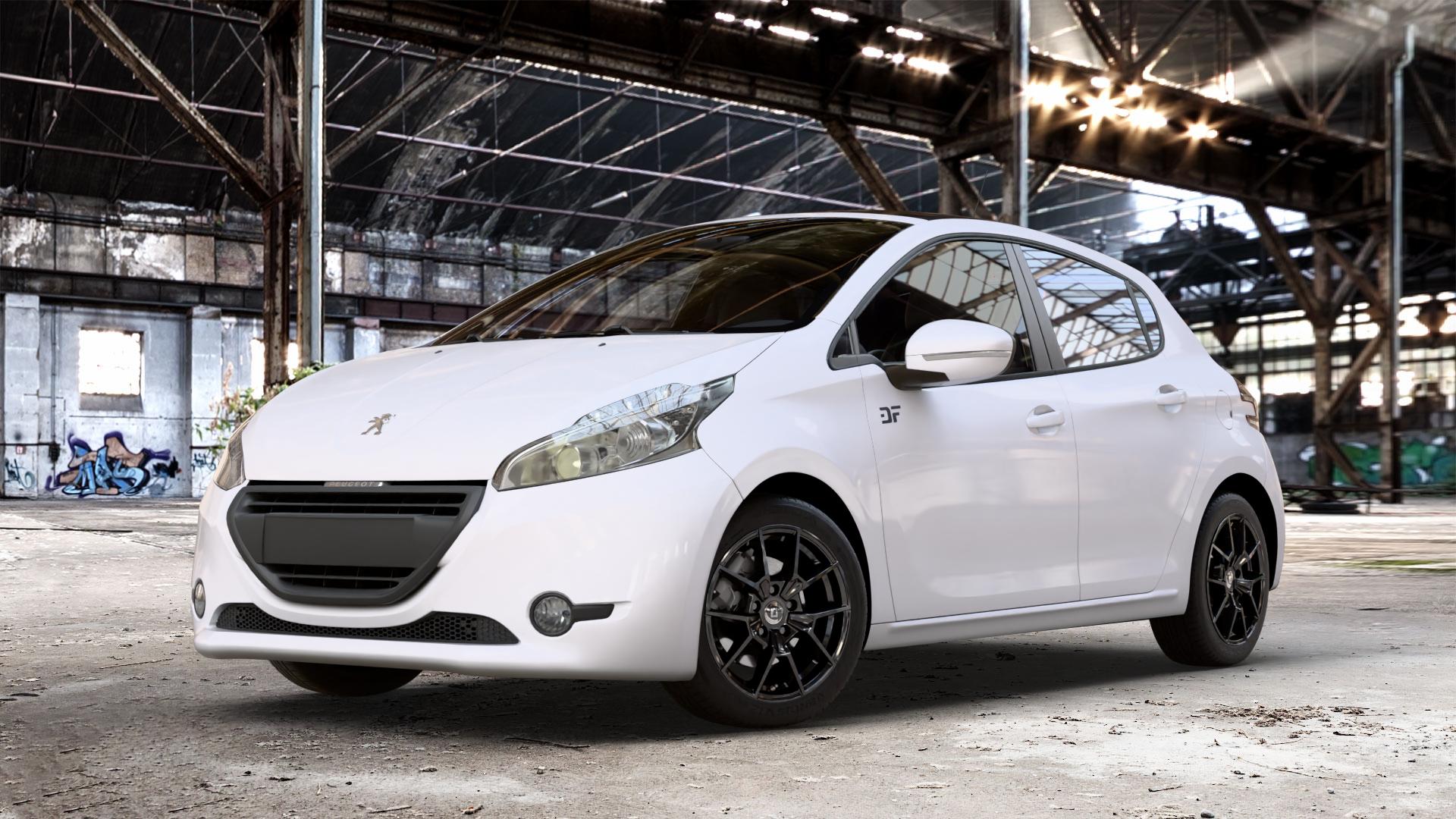 DIEWE WHEELS NEVE Black glossy Felge mit Reifen schwarz in 16Zoll Winterfelge Alufelge auf weissem Peugeot 208 Typ C ⬇️ mit 15mm Tieferlegung ⬇️ Old Industrial Hall_max_4400mm_2024 Frontansicht_1