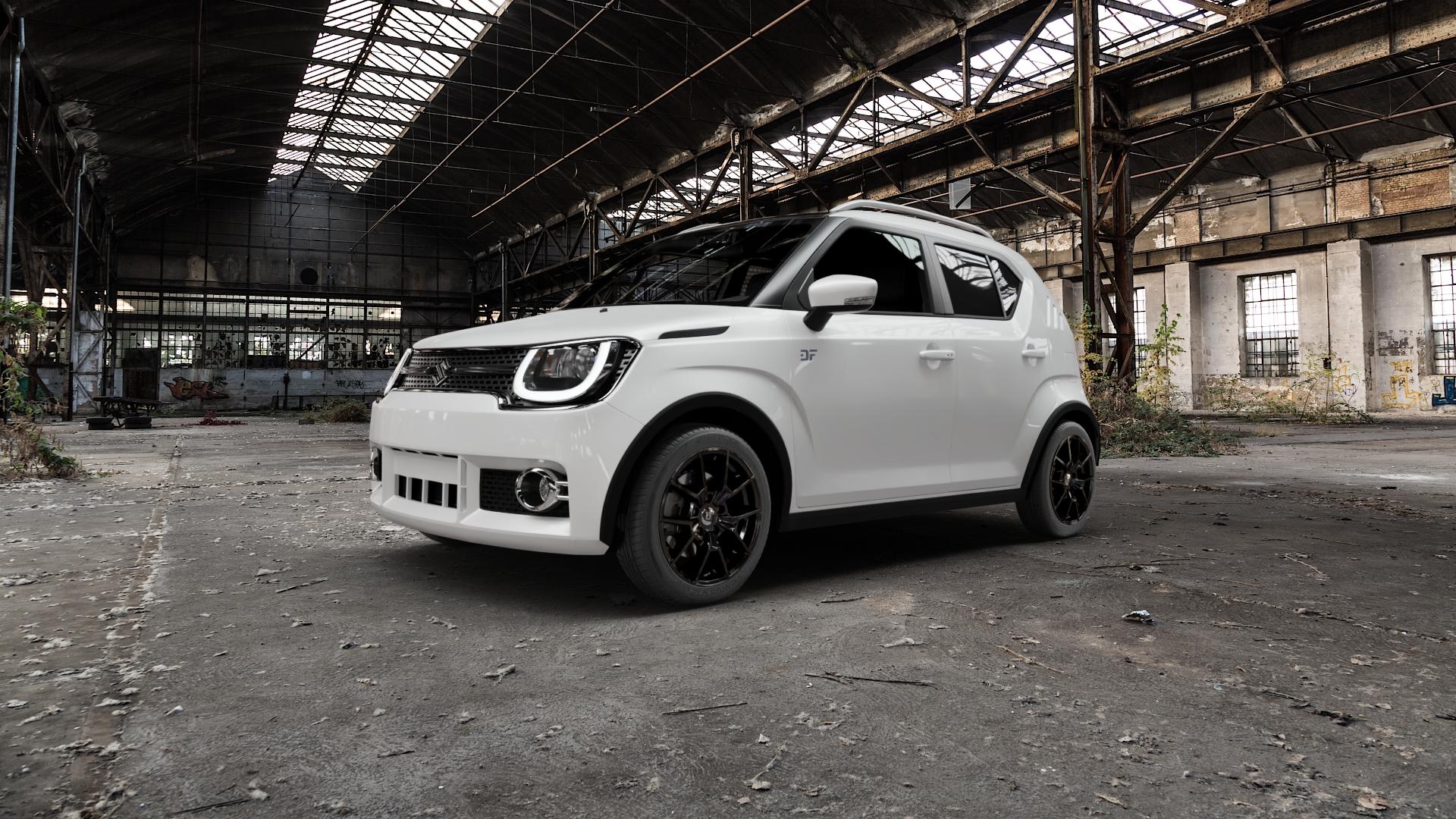 DIEWE WHEELS NEVE Black glossy Felge mit Reifen schwarz in 16Zoll Winterfelge Alufelge auf weissem Suzuki Ignis III Typ MF ⬇️ mit 15mm Tieferlegung ⬇️ Old Industrial Hall_max5000mm_2022 Frontansicht_1