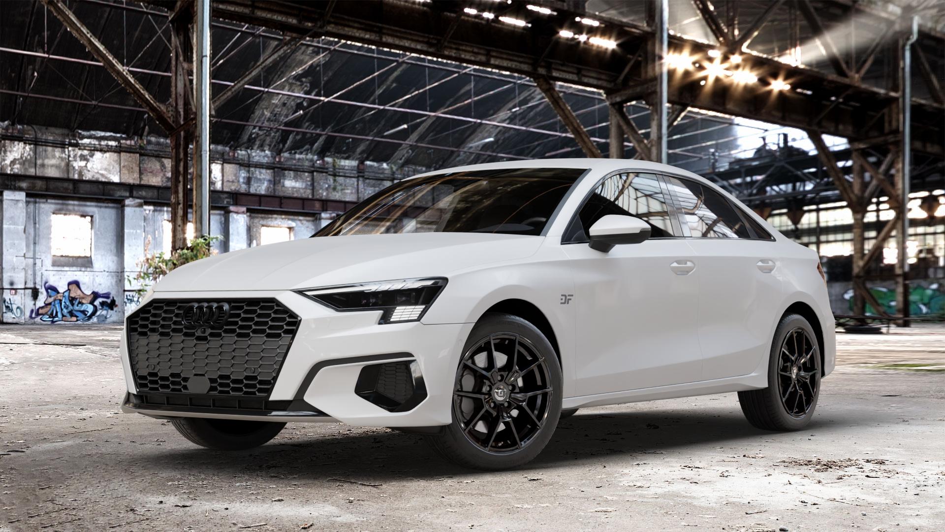 DIEWE WHEELS NEVE Black glossy Felge mit Reifen schwarz in 17Zoll Winterfelge Alufelge auf weissem Audi A3 Typ GY (Limousine) 1,5l 35 TFSI 110kW Mild-Hybrid (150 PS) 2,0l TDI 30 85kW (116 1,0l 81kW (110 40 quattro 147kW (200 140kW (190 ⬇️ mit 15mm Tieferlegung ⬇️ Old Industrial Hall_max_4400mm_2024 Frontansicht_1