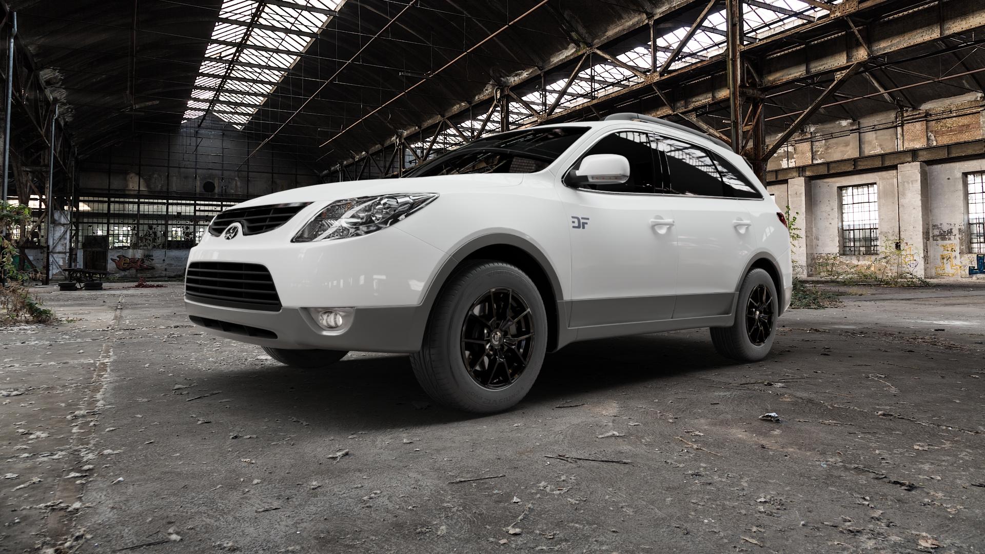 DIEWE WHEELS NEVE Black glossy Felge mit Reifen schwarz in 17Zoll Winterfelge Alufelge auf weissem Hyundai ix55 Typ EN ⬇️ mit 15mm Tieferlegung ⬇️ Old Industrial Hall_max5000mm_2022 Frontansicht_1