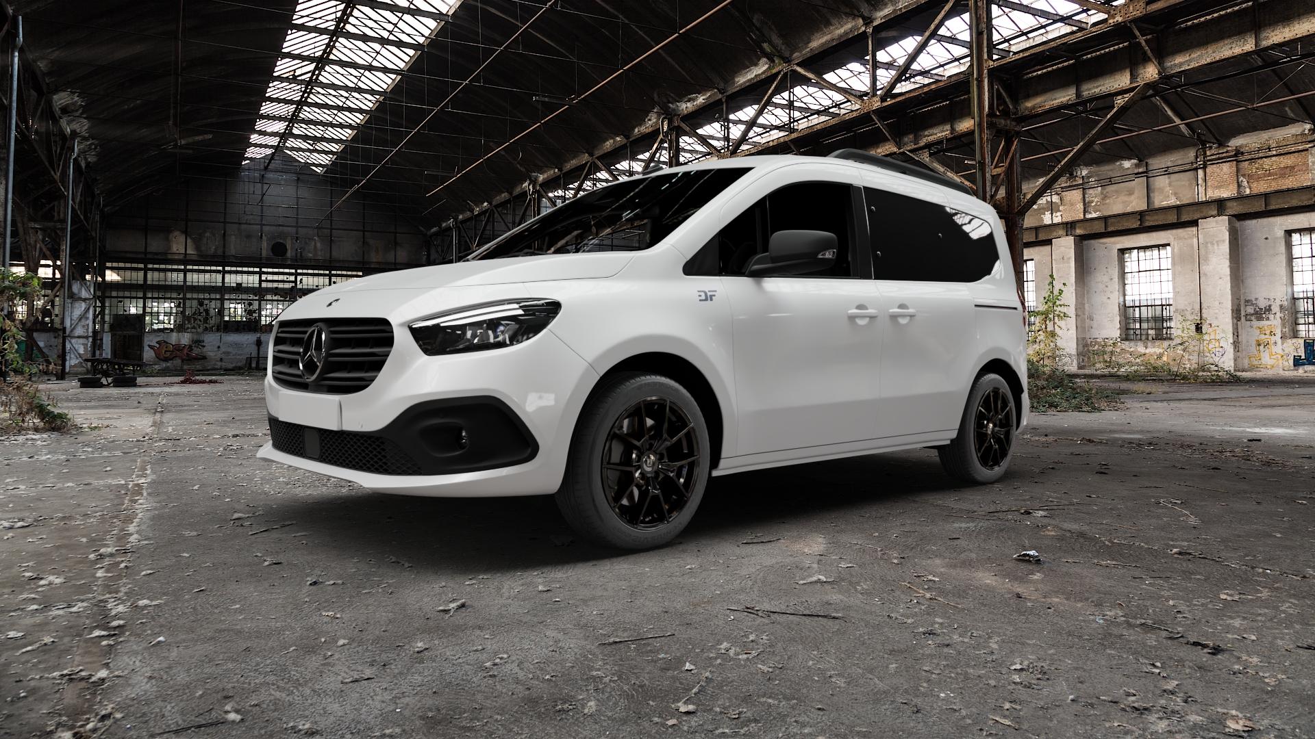 DIEWE WHEELS NEVE Black glossy Felge mit Reifen schwarz in 17Zoll Winterfelge Alufelge auf weissem Mercedes Citan Tourer Typ W420 ⬇️ mit 15mm Tieferlegung ⬇️ Old Industrial Hall_max5000mm_2022 Frontansicht_1