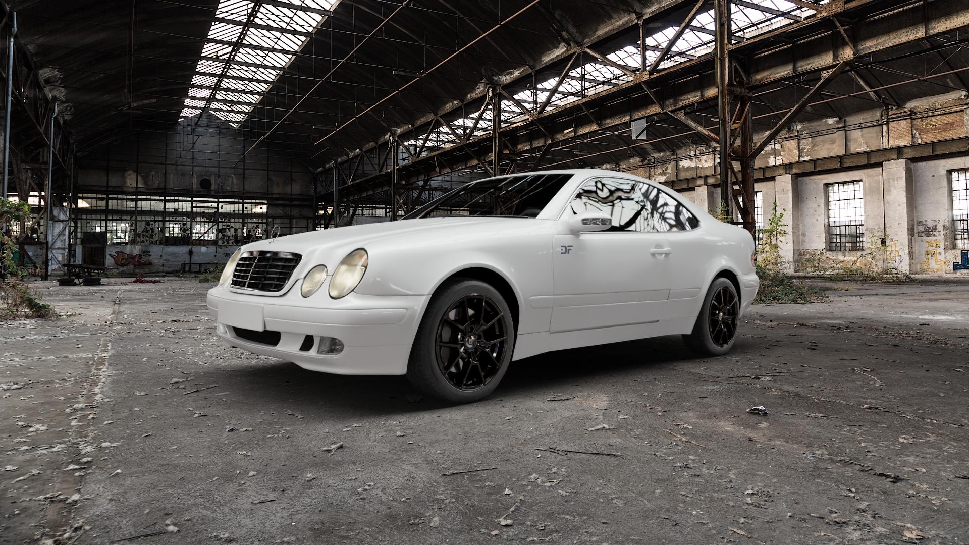 DIEWE WHEELS NEVE Black glossy Felge mit Reifen schwarz in 17Zoll Winterfelge Alufelge auf weissem Mercedes CLK Typ C208 Coupe ⬇️ mit 15mm Tieferlegung ⬇️ Old Industrial Hall_max5000mm_2022 Frontansicht_1