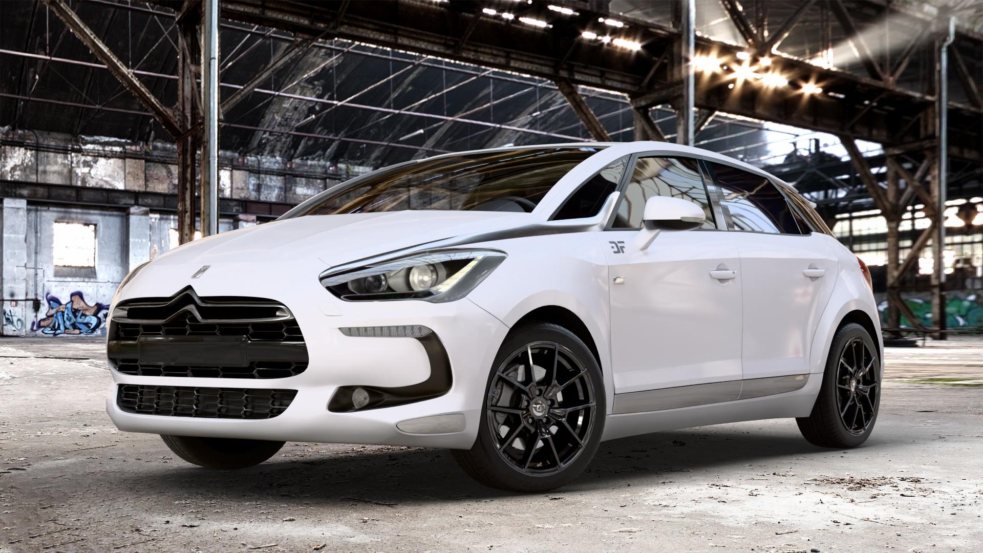 DIEWE WHEELS NEVE Black glossy Felge mit Reifen schwarz in 18Zoll Winterfelge Alufelge auf weissem Citroen DS5 Typ K DS Automobiles ⬇️ mit 15mm Tieferlegung ⬇️ Old Industrial Hall_max_4400mm_2024 Frontansicht_1