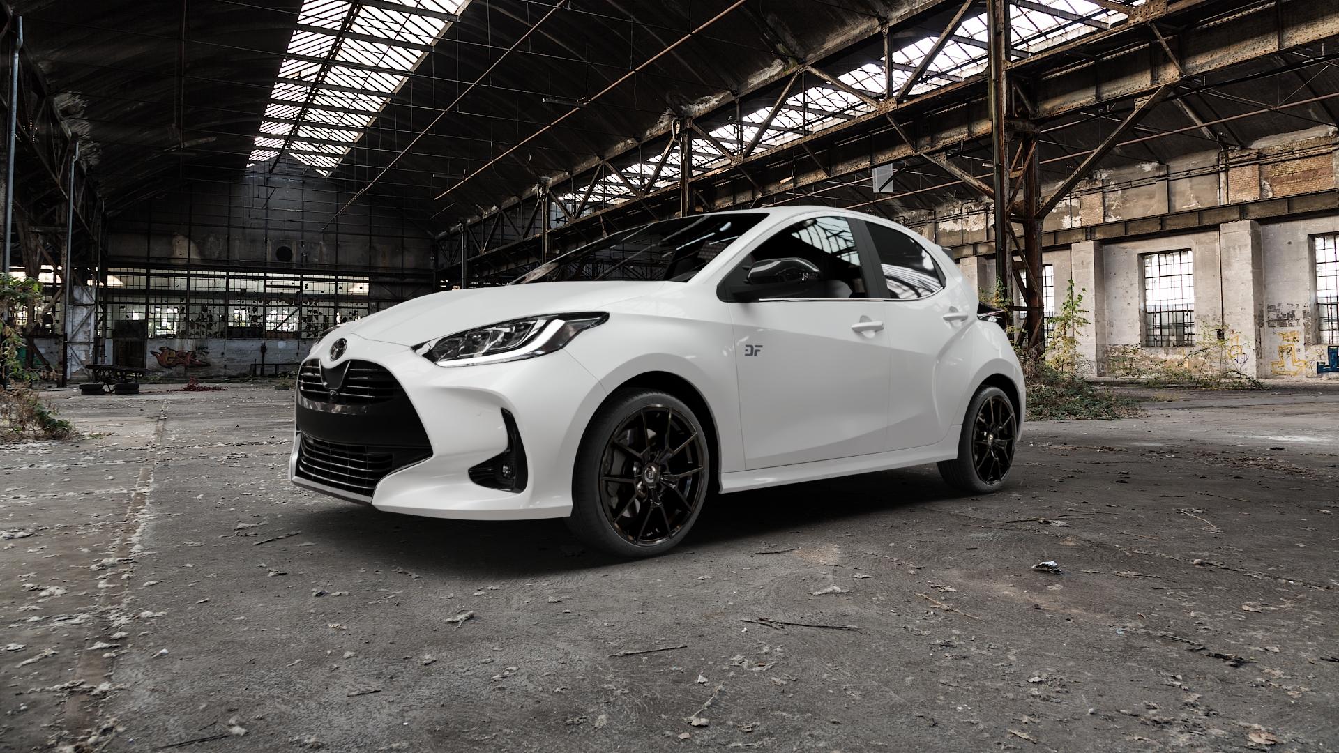DIEWE WHEELS NEVE Black glossy Felge mit Reifen schwarz in 18Zoll Winterfelge Alufelge auf weissem Mazda 2 (22-) (ZV) (24-) Facelift ⬇️ mit 15mm Tieferlegung ⬇️ Old Industrial Hall_max5000mm_2022 Frontansicht_1