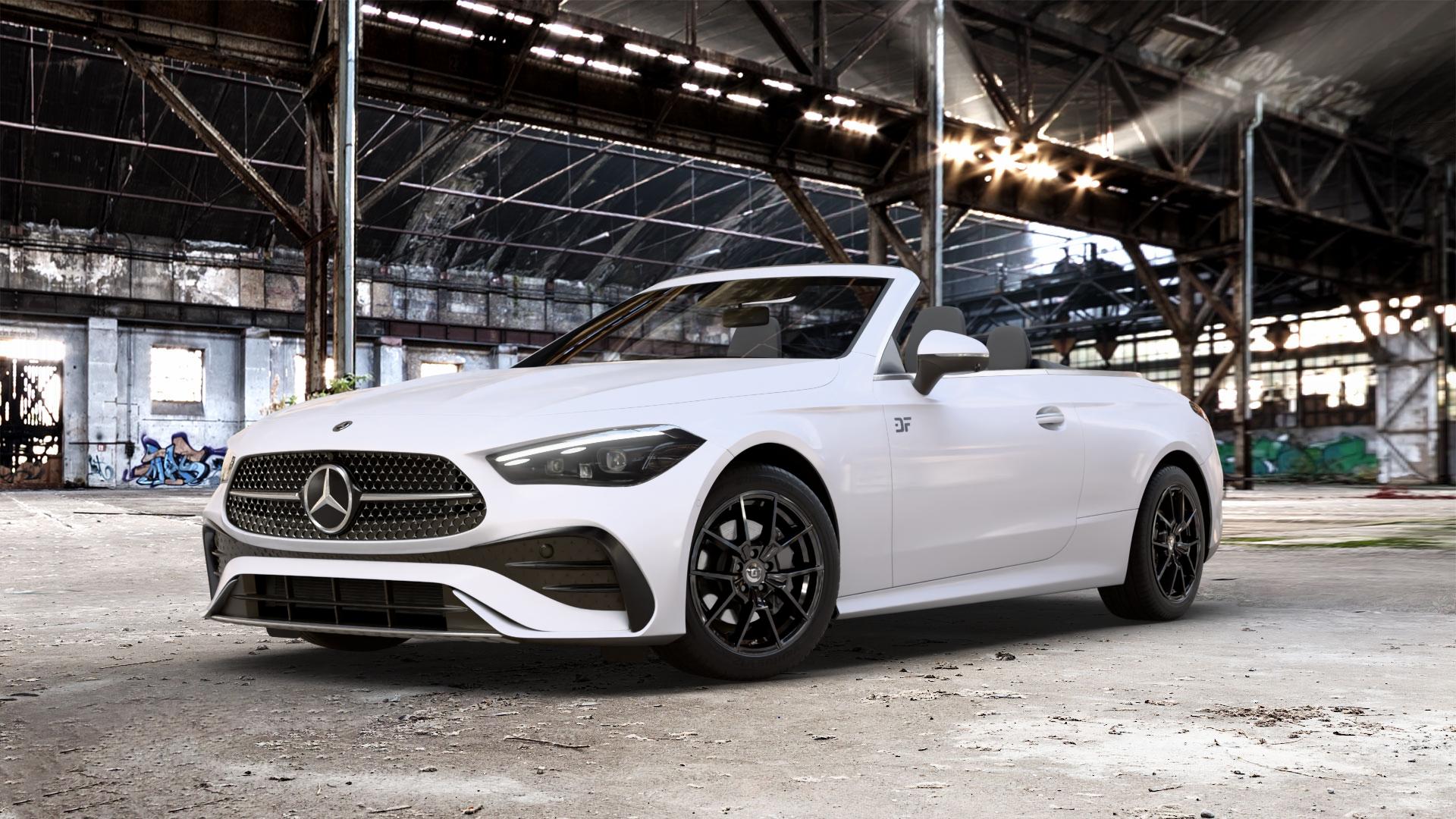 DIEWE WHEELS NEVE Black glossy Felge mit Reifen schwarz in 18Zoll Winterfelge Alufelge auf weissem Mercedes CLE Typ C236 Cabrio 2,0l 180 125kW Mild-Hybrid (170 PS) 200 150kW (204 4Matic 220d 145kW (197 300 190kW (258 3,0l 450 280kW (381 AMG 53 330kW (449 ⬇️ mit 15mm Tieferlegung ⬇️ Old Industrial Hall_max_5300mm_2024 Frontansicht_1