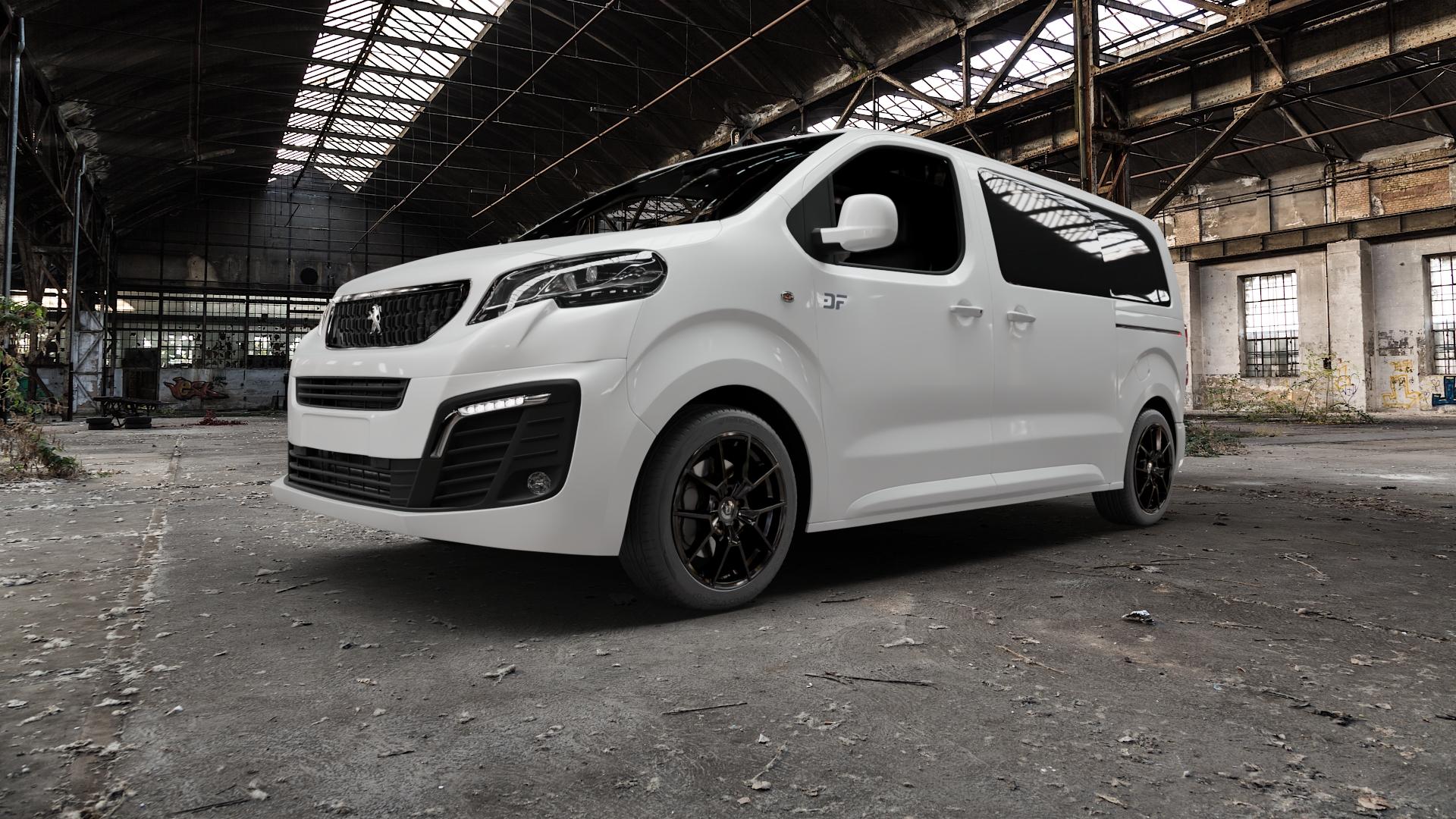 DIEWE WHEELS NEVE Black glossy Felge mit Reifen schwarz in 18Zoll Winterfelge Alufelge auf weissem Peugeot Expert III Typ V ⬇️ mit 15mm Tieferlegung ⬇️ Old Industrial Hall_max5000mm_2022 Frontansicht_1