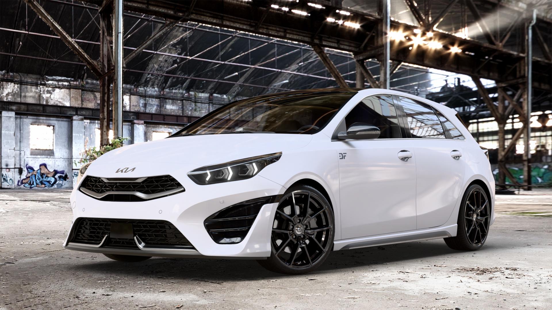 DIEWE WHEELS NEVE Black glossy Felge mit Reifen schwarz in 19Zoll Winterfelge Alufelge auf weissem Kia Ceed Schrägheck Typ CD Facelift 1,0l T-GDI 88kW Mild-Hybrid (120 PS) 74kW (101 1,5l 118kW (160 1,6l 150kW GT (204 CRDi 100kW (136 103kW (140 ⬇️ mit 15mm Tieferlegung ⬇️ Old Industrial Hall_max_4400mm_2024 Frontansicht_1